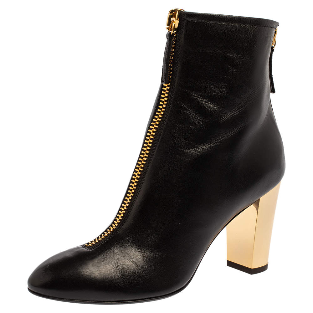 Giuseppe Zanotti Black Leather Block Heel Ankle Boots Size 37