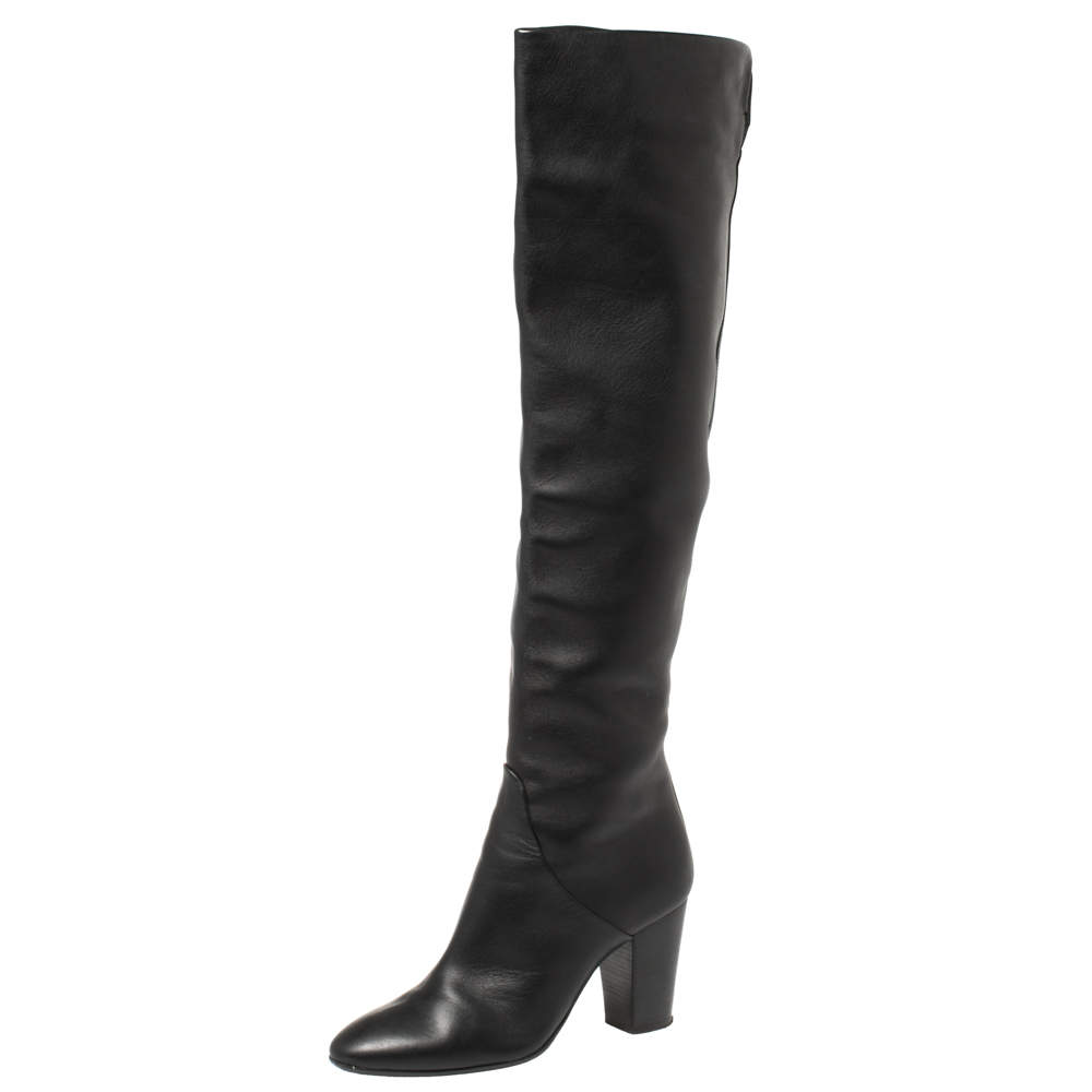 Pre Owned Giuseppe Zanotti Black Leather Knee Length Block Heel Boots Size 37