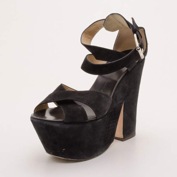 مملوكة مسبقًا Giuseppe Zanotti Black Suede Platform Sandals Size 41