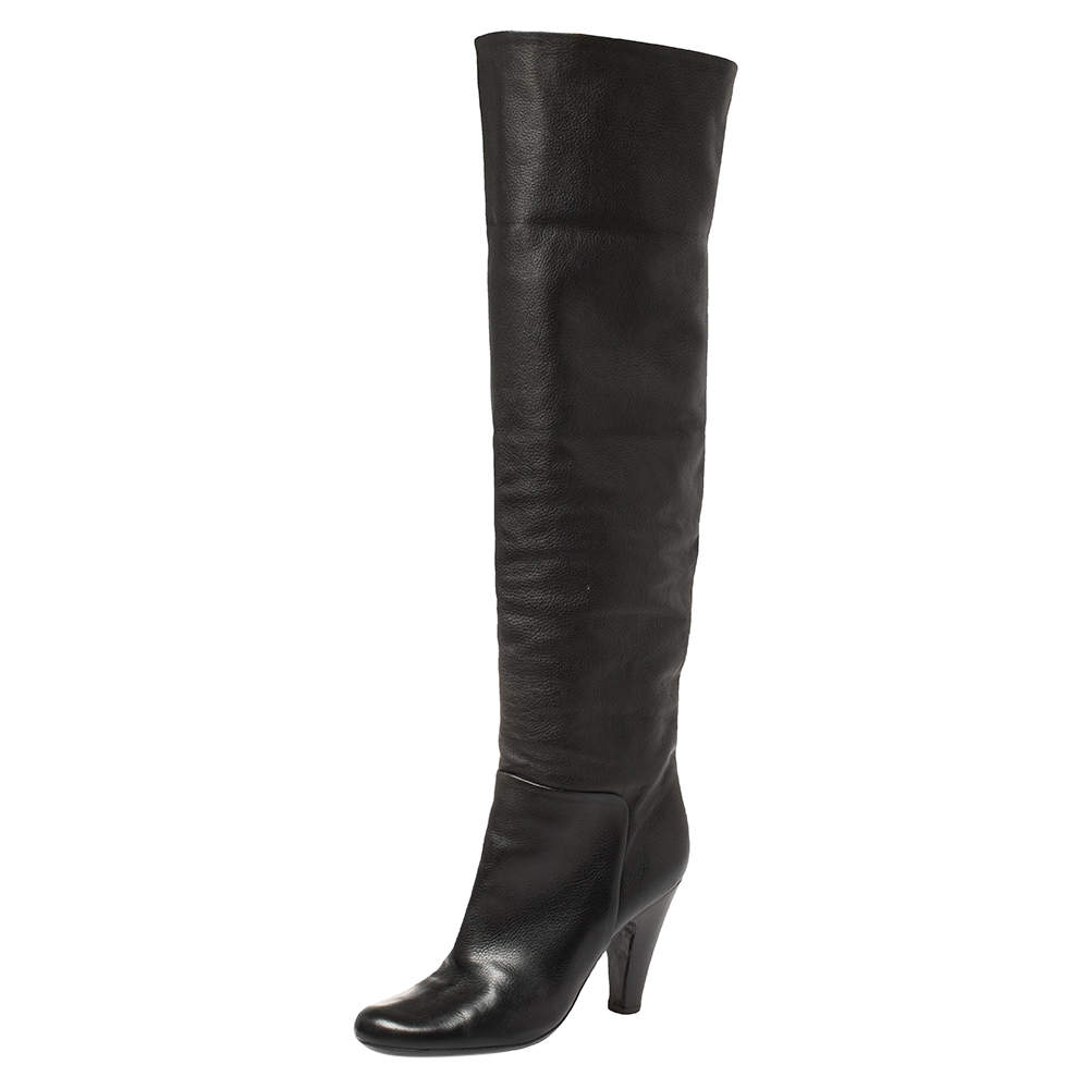 Giuseppe Zanotti Black Leather Mid Calf Foldover Boots Size 37