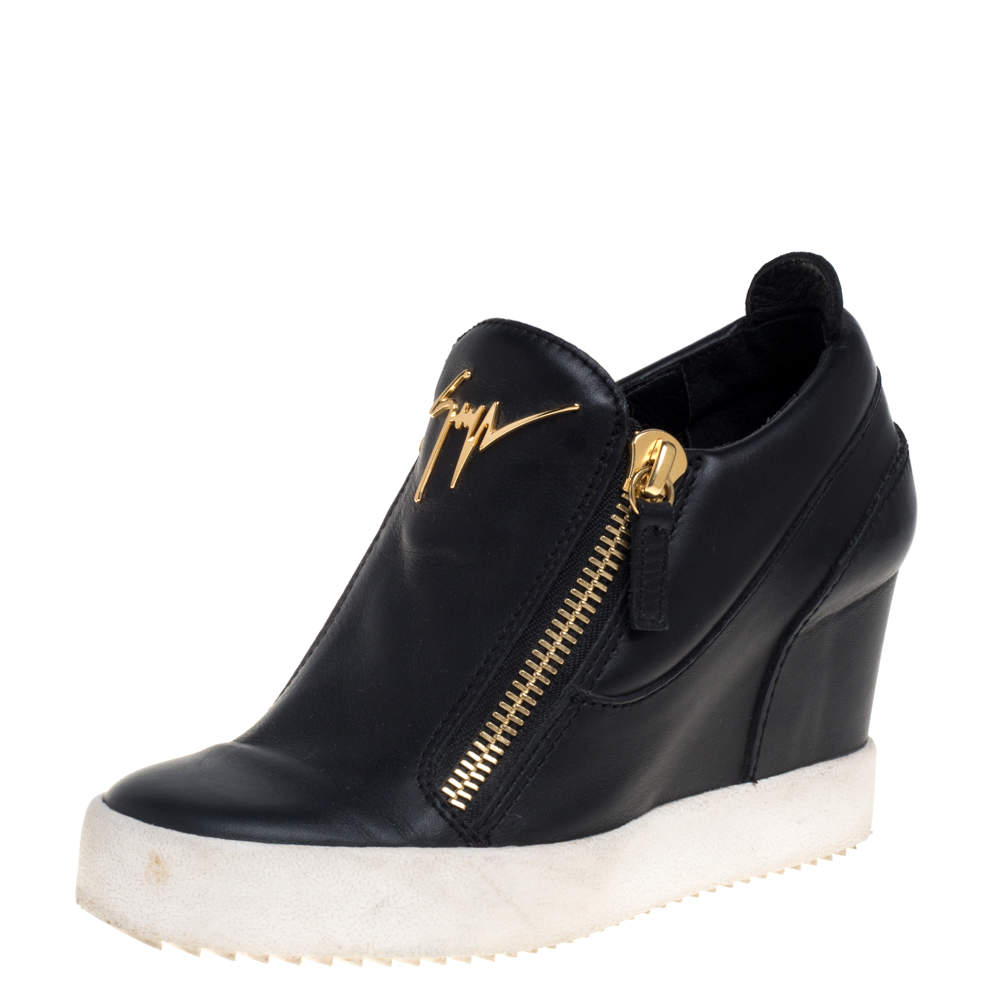 Pre Owned Giuseppe Zanotti Black Leather Wedge Sneakers Size 36