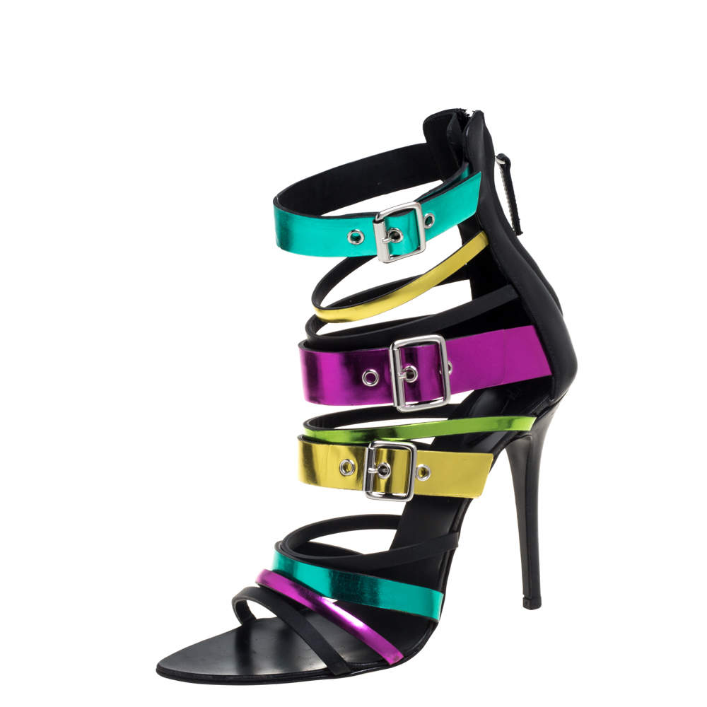 Giuseppe Zanotti Multicolor Leather Cage Sandals Size 38