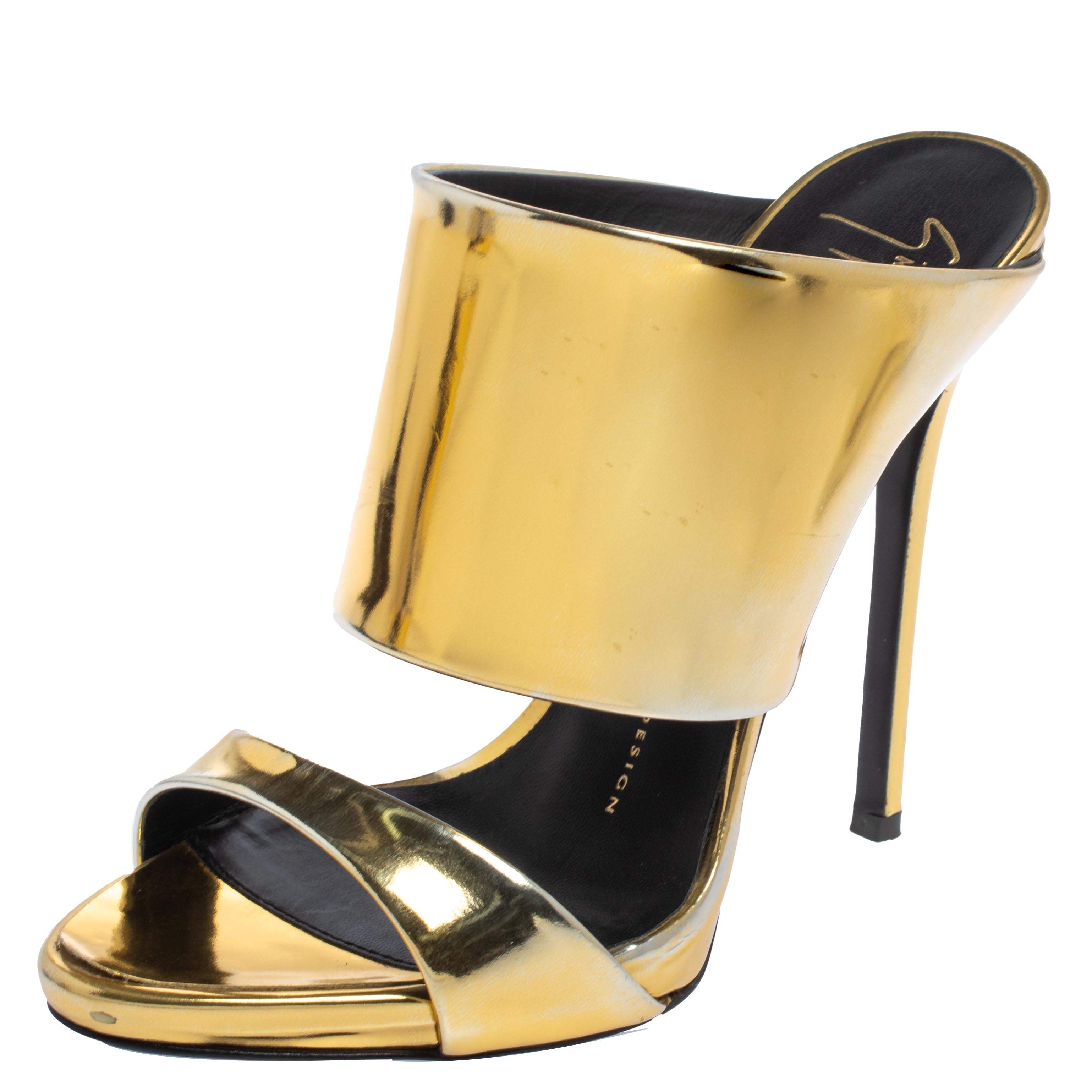 Giuseppe Zanotti Metallic Gold Leather Andrea Open Toe Sandals Size 37