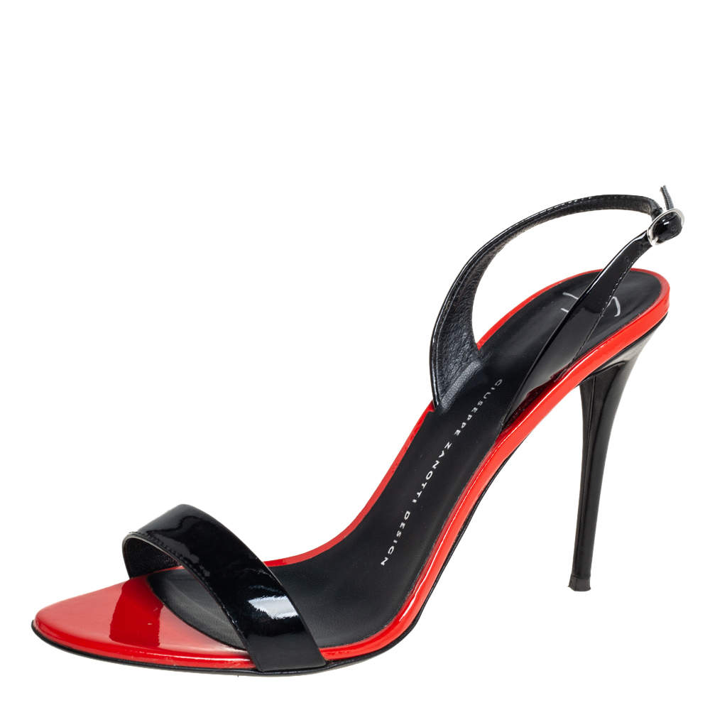 Pre Owned Giuseppe Zanotti Black Patent Leather Open Toe Slingback Sandals Size 38.5
