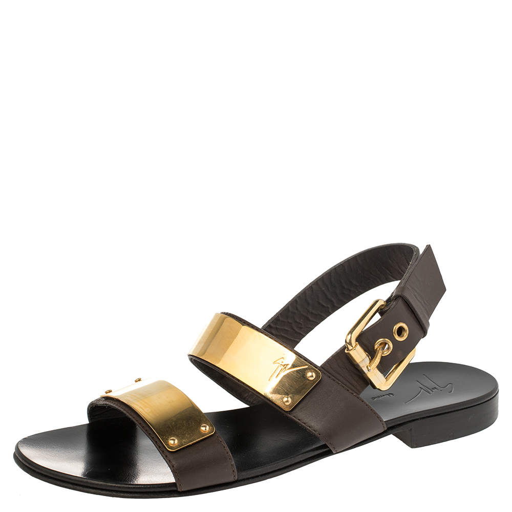 Pre Owned Giuseppe Zanotti Black Leather Jason Sling Buckle Flat Sandals Size 40