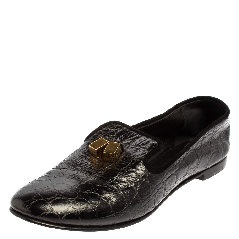 Giuseppe Zanotti Black Croc Embossed Leather Smoking Slippers Size 39