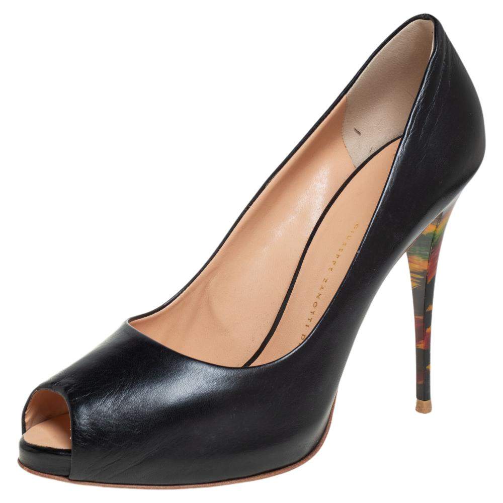 Pre Owned Giuseppe Zanotti Black Leather Peep Toe Pumps Size 40