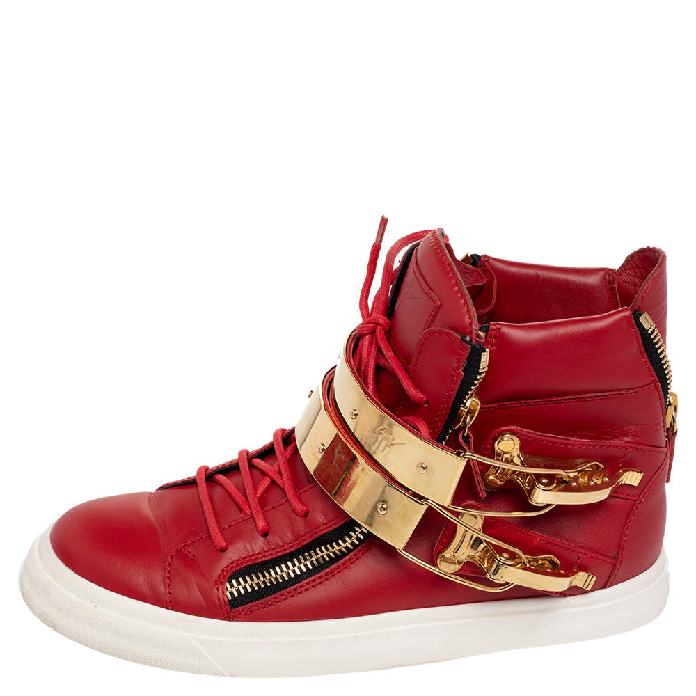 حذاء رياضي جوسيبي زانوتي لندن جلد أحمر مزين إبزيم مزدوج مرتفع من أعلى مقاس 39