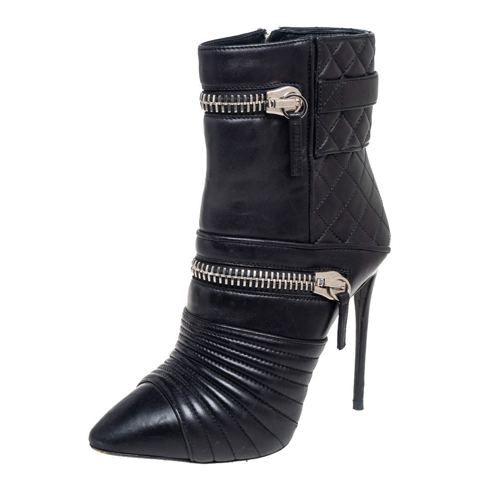 Giuseppe Zanotti Black Quilted Leather Olinda Zipper Detail Ankle Boots Size 39
