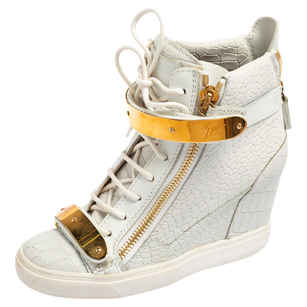 Giuseppe Zanotti White Croc Embossed Coby High-Top Sneakers Size 38 Giuseppe Zanotti | TLC