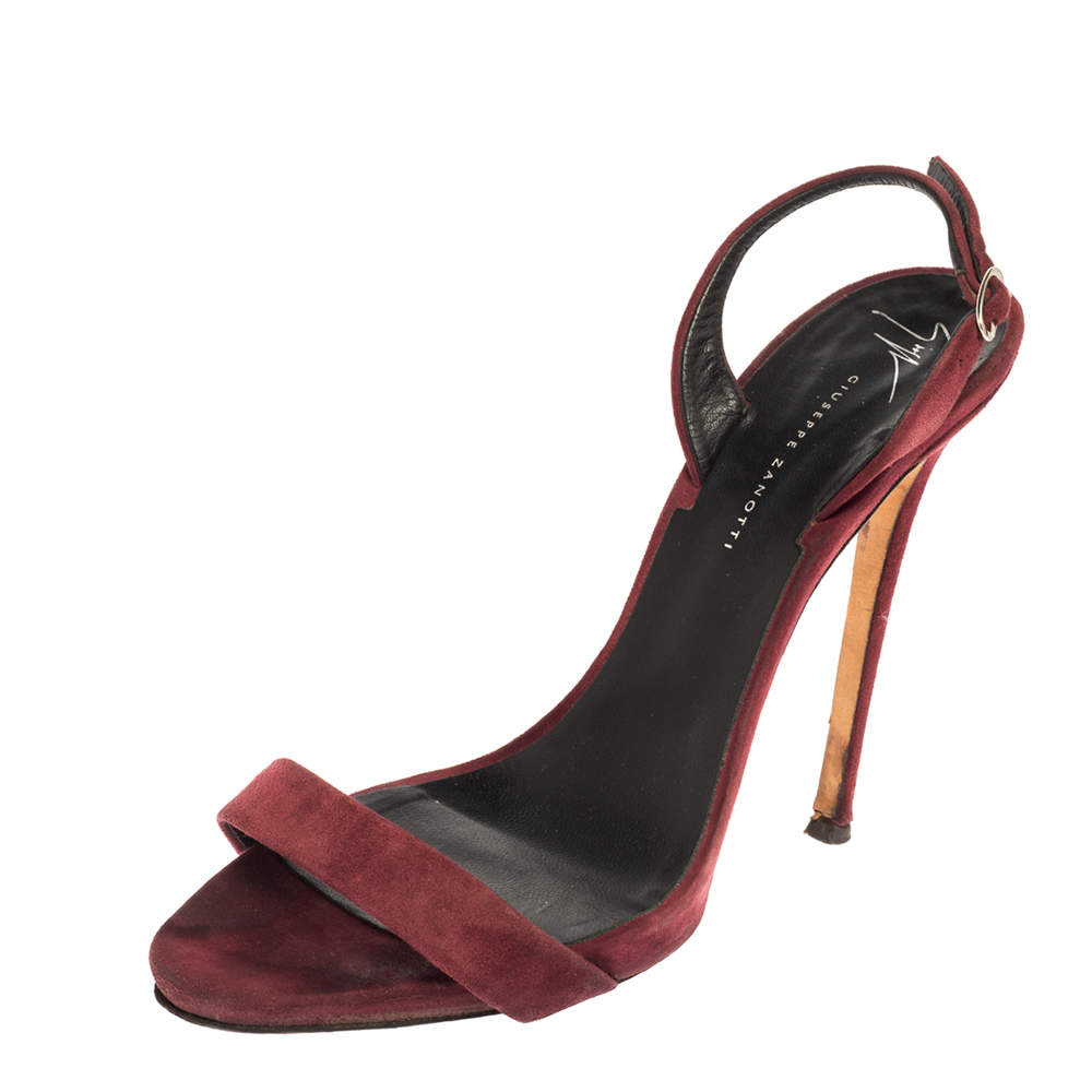 Giuseppe Zanotti Burgundy Suede  Slingback Sandals Size 41