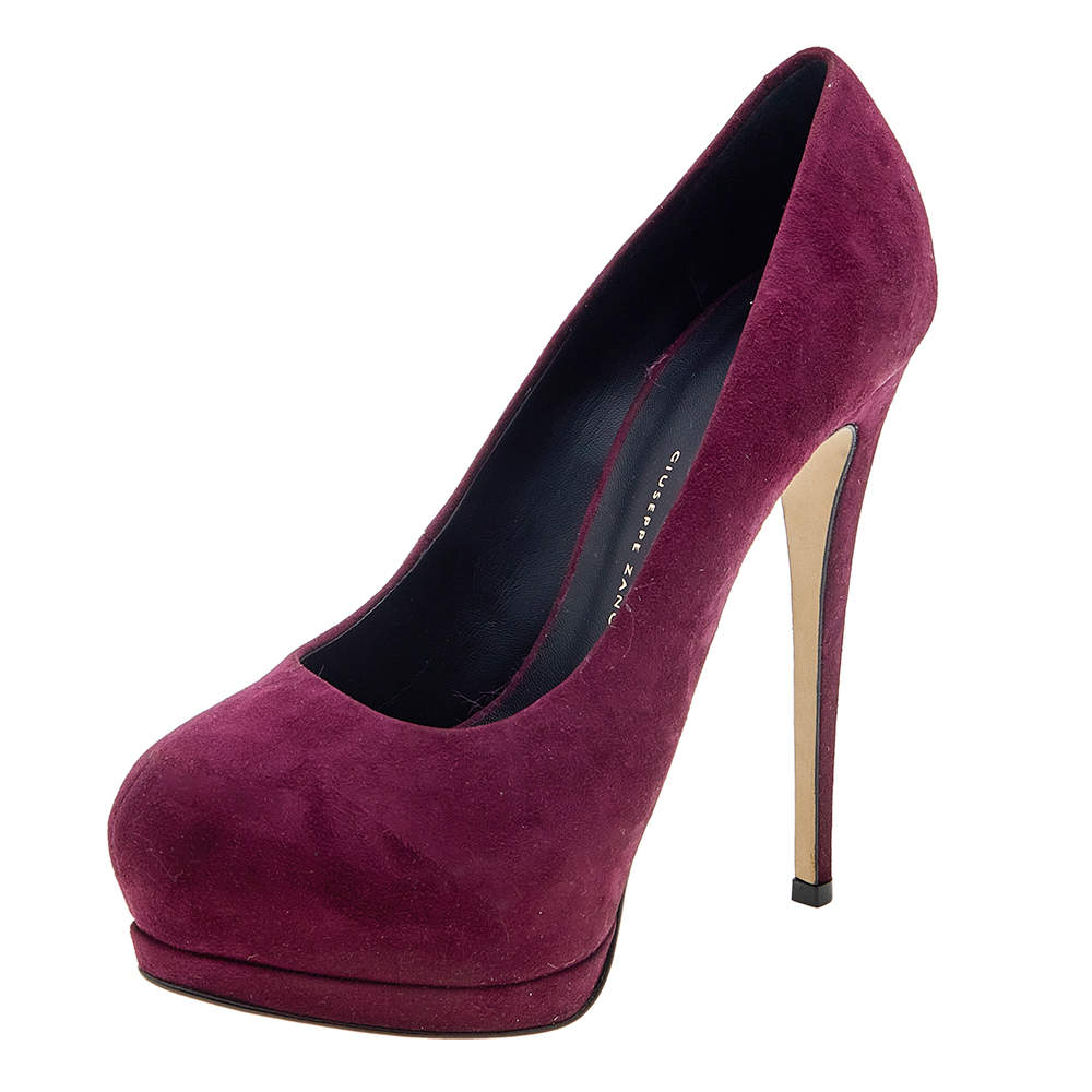 Pre Owned Giuseppe Zanotti Burgundy Suede Platform Pumps Size 37.5