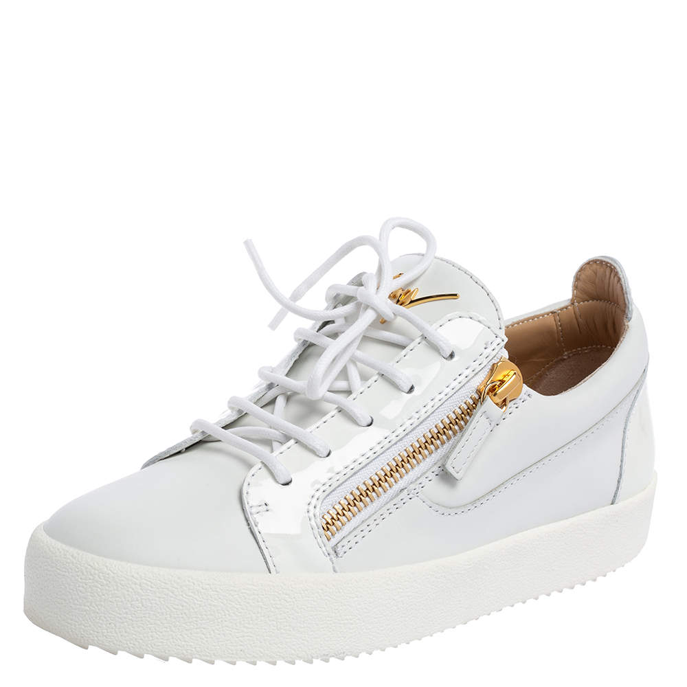 Pre Owned Giuseppe Zanotti White Patent And Leather London Low Top Sneakers Size 39