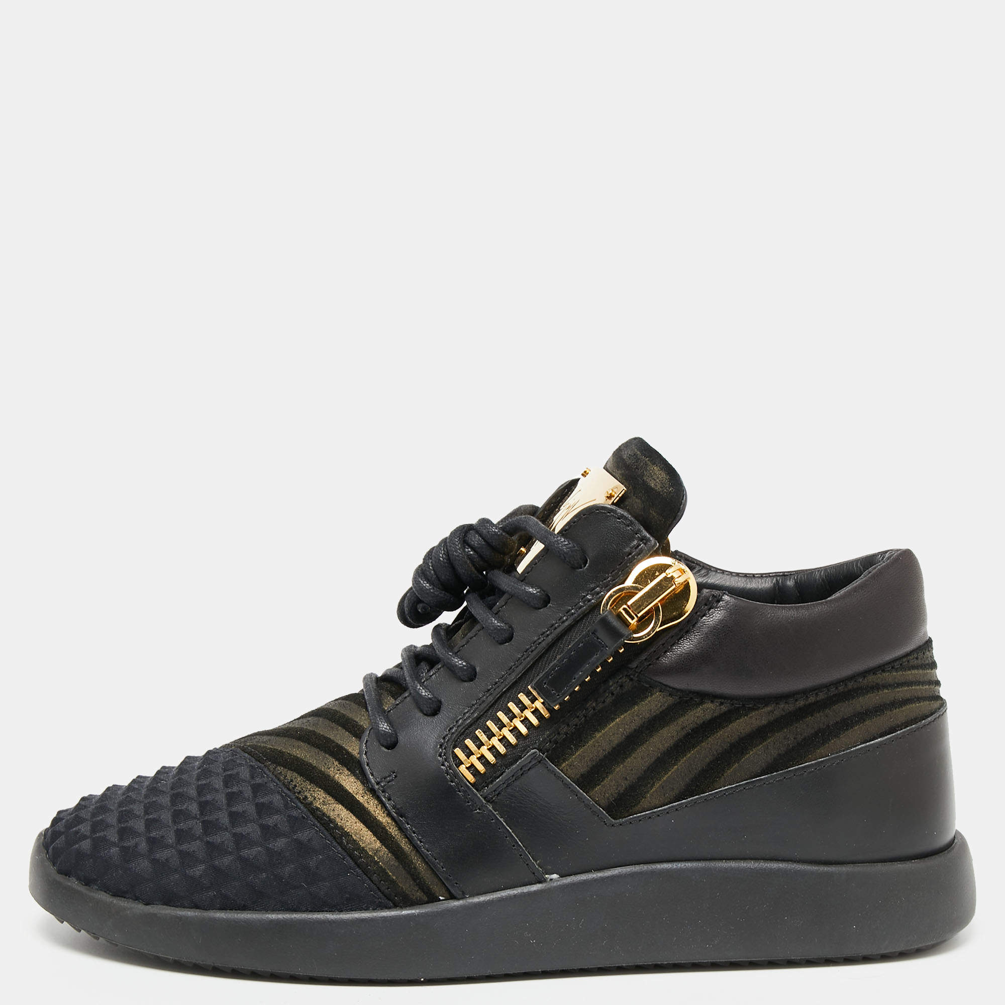 Pre Owned Giuseppe Zanotti Black Suede And Leather Low Top Sneakers Size 38