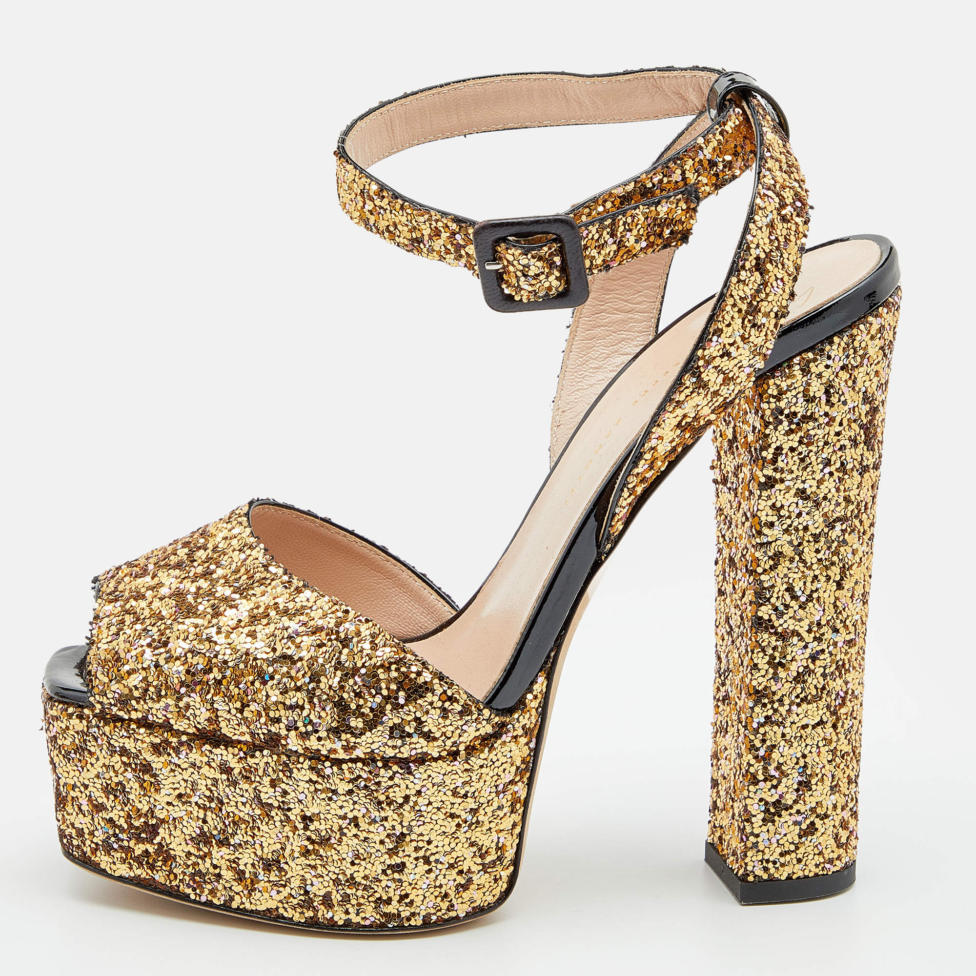 Giuseppe Zanotti Gold Glitter Ankle Strap Sandals 38 Giuseppe | TLC
