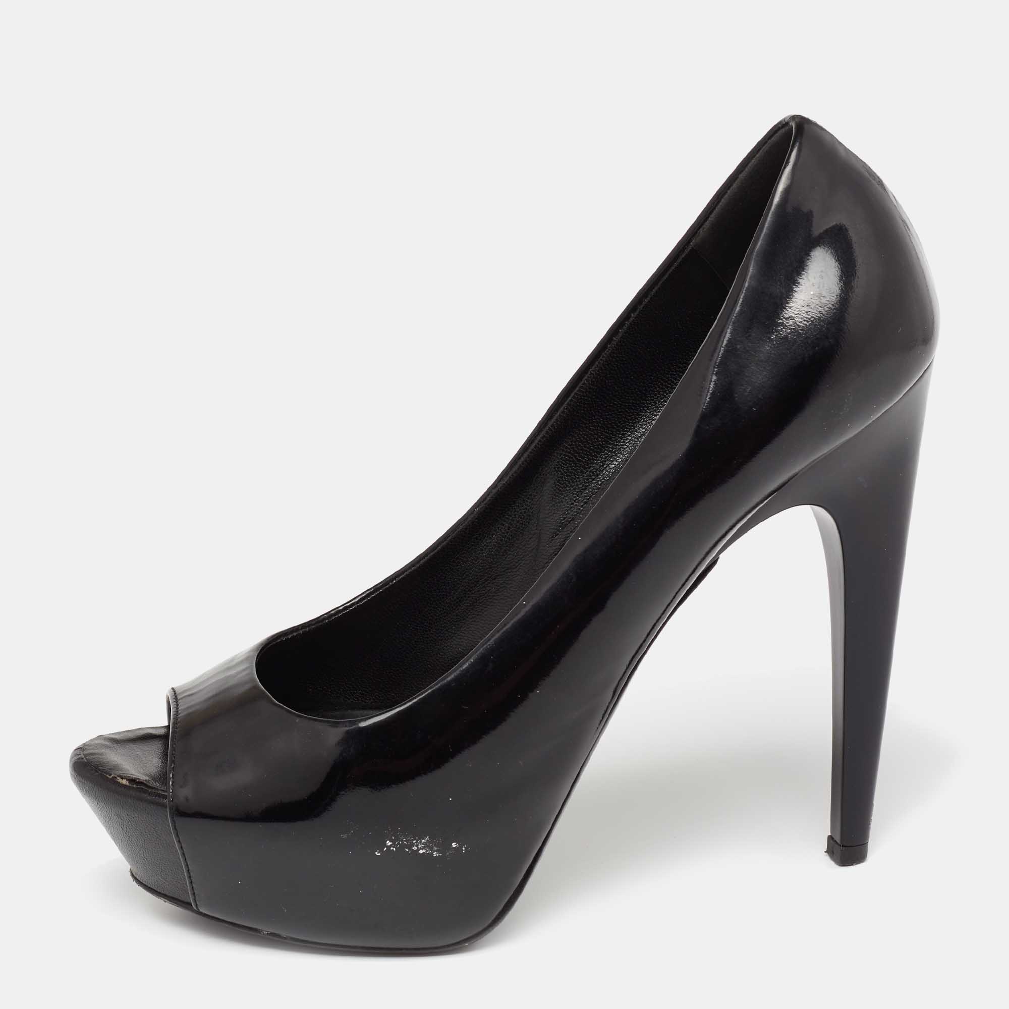 Giuseppe Zanotti Black Patent Leather Platform Peep Toe Pumps Size 37
