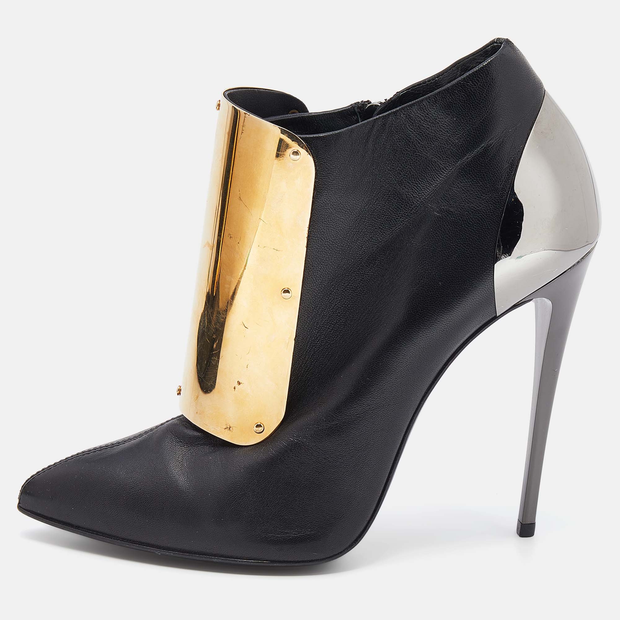 Giuseppe Zanotti Black Leather Velcro Shielded Ankle Booties Size 38
