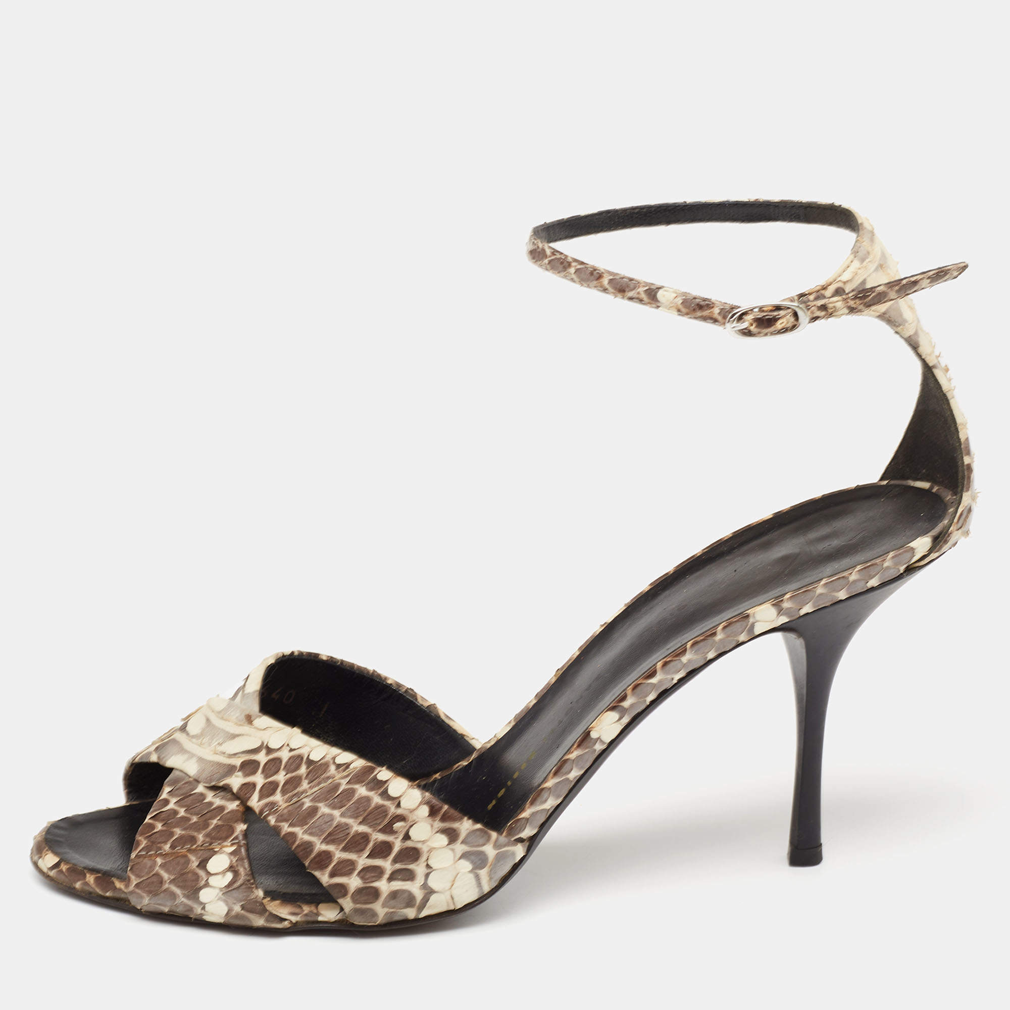 Giuseppe Zanotti Brown/Cream Water Snake Ankle Strap Sandals Size 40
