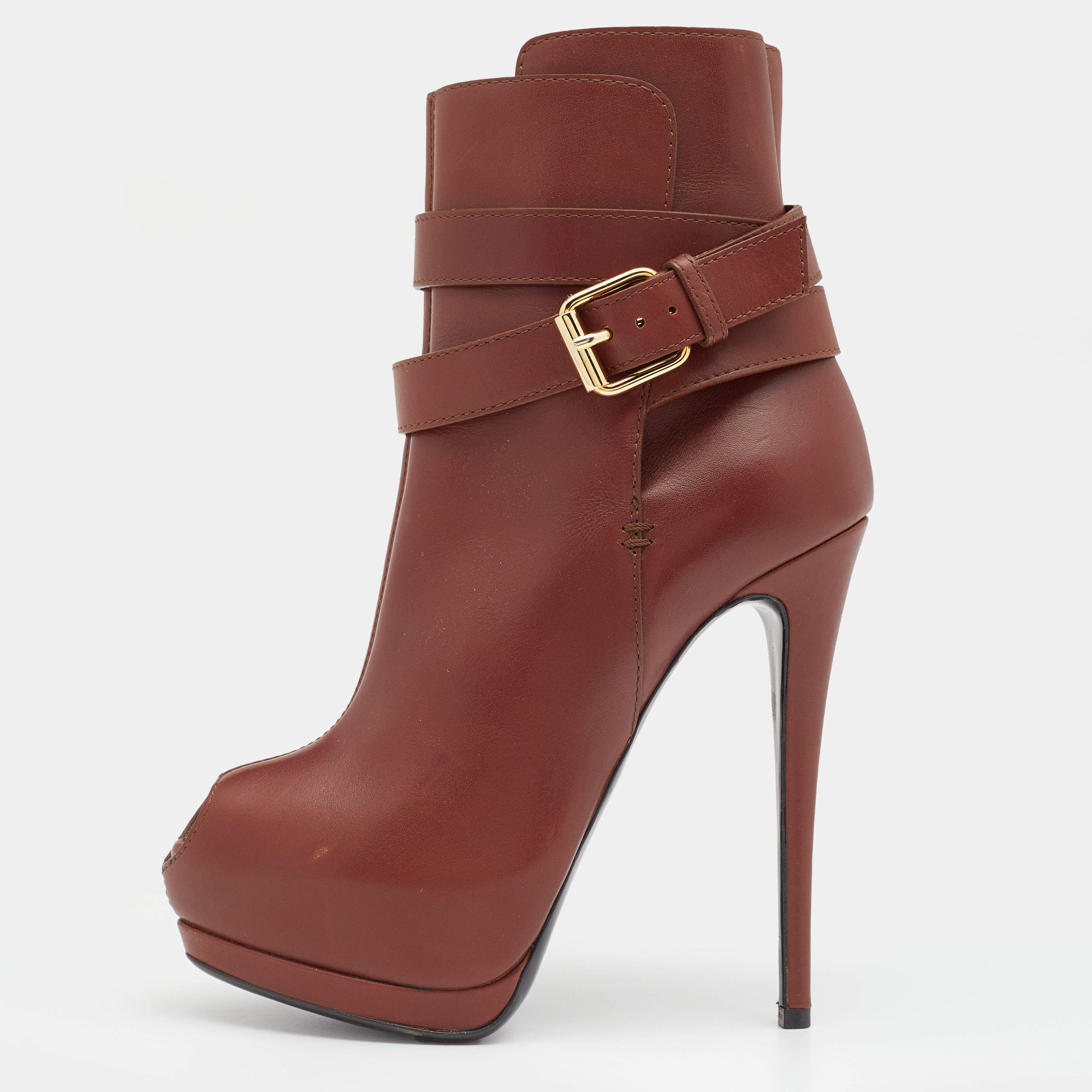 【GIUSEPPE ZANOTTI】レザー platform ankle ブーツ Giuseppe Zanotti Brown Leather Peep Toe Platform Ankle