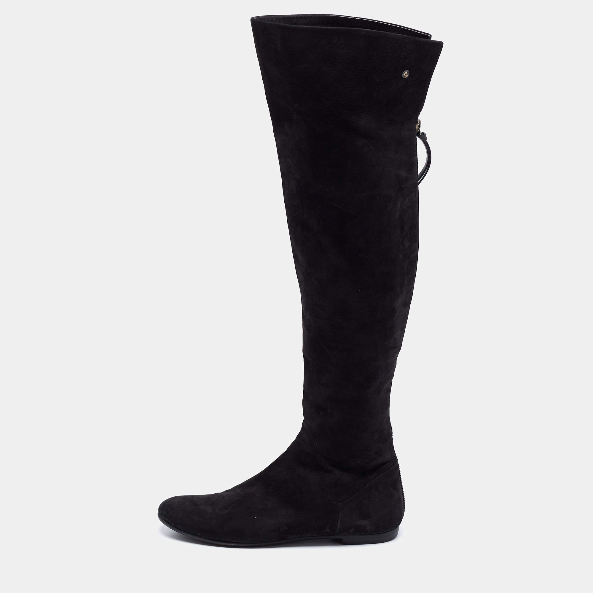 Pre Owned حذاء بوت فوق الركبة جوسيبي زانوتي فلات  جلد نوبوك أسود مقاس 39