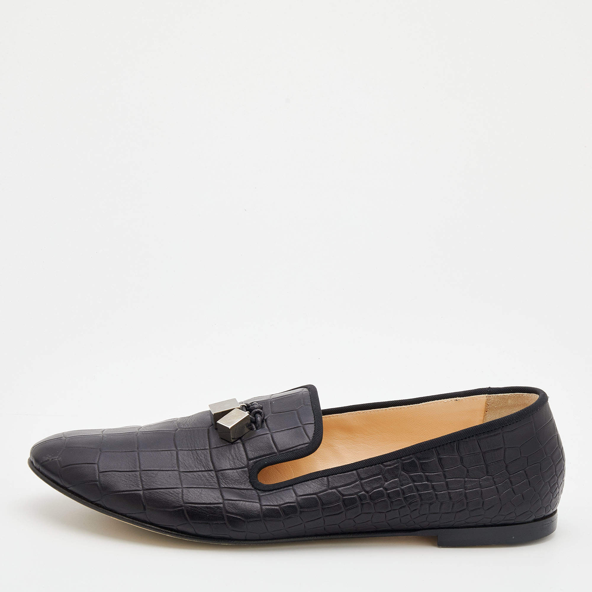 Pre Owned Giuseppe Zanotti Black Croc Embossed Leather Smoking Slippers Size 41.5