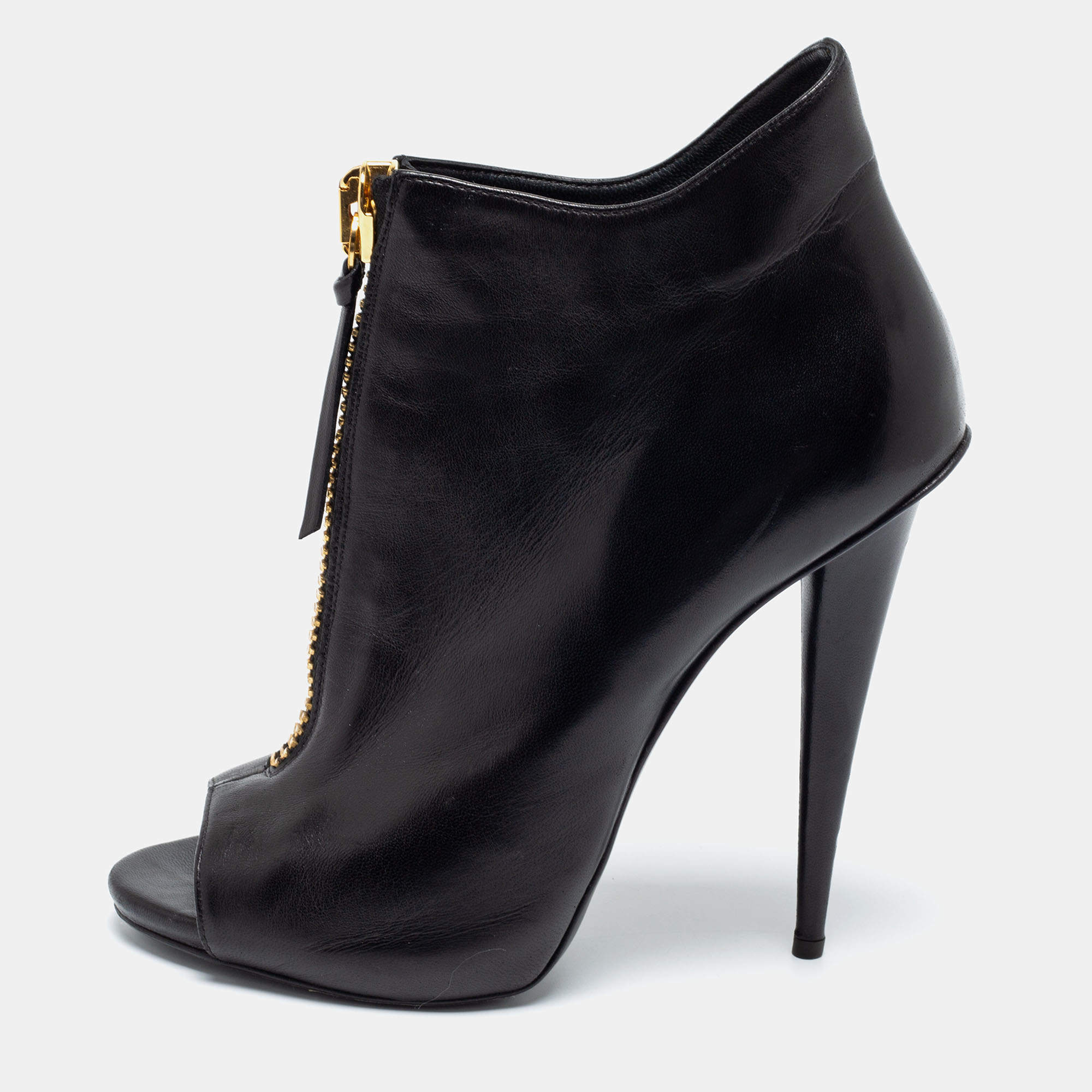 Pre Owned Giuseppe Zanotti Black Leather Peep Toe Ankle Booties Size 41