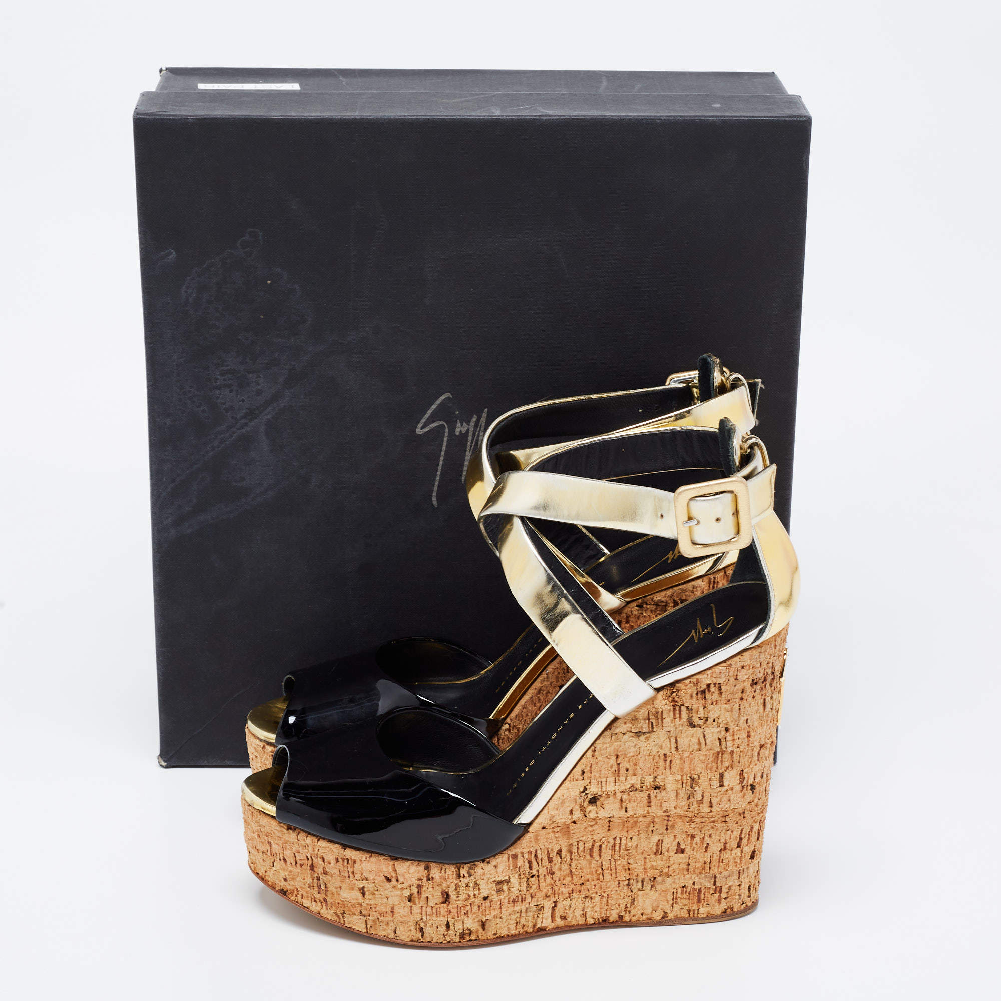 Black and hot sale gold wedges shoes