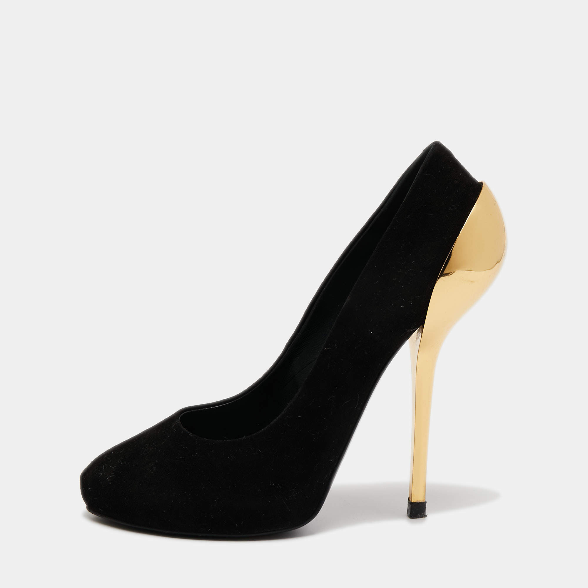 Pre Owned Giuseppe Zanotti Black/Gold Suede Pumps Size 37