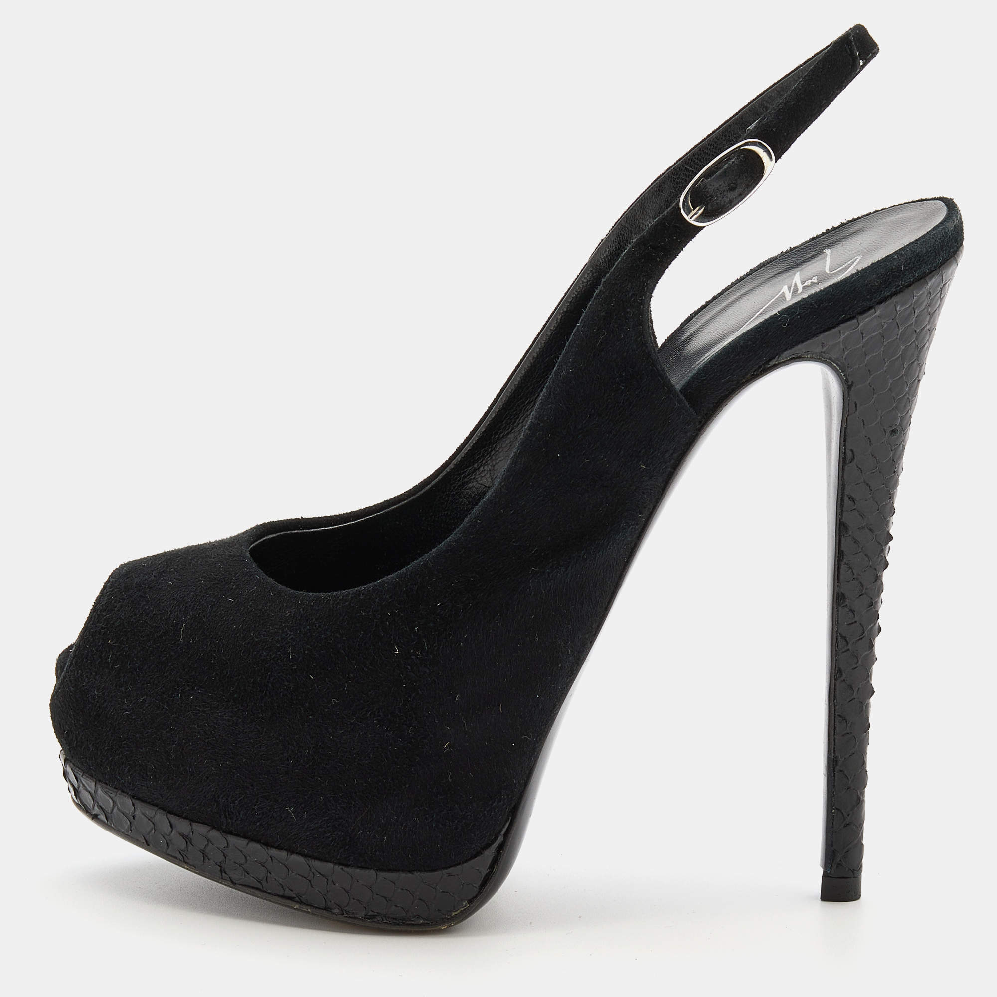 مملوكة مسبقًا Giuseppe Zanotti Black Suede Sharon Peep Toe Platform Sandals Size 36