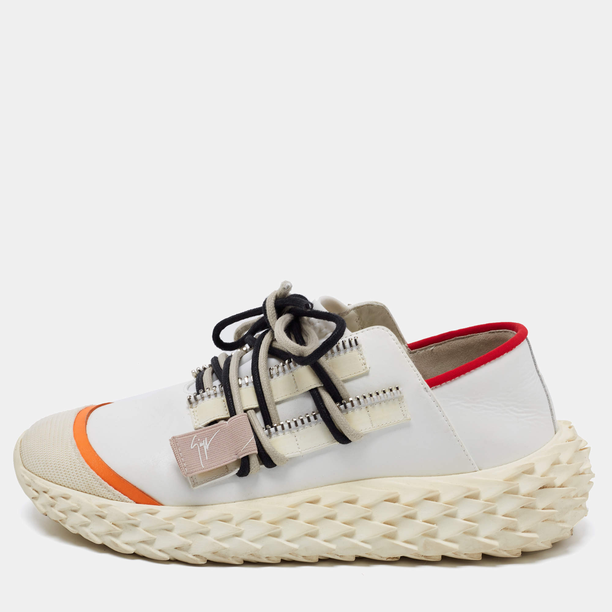 Pre Owned Giuseppe Zanotti White Leather and Mesh Urchin Sneakers Size 38