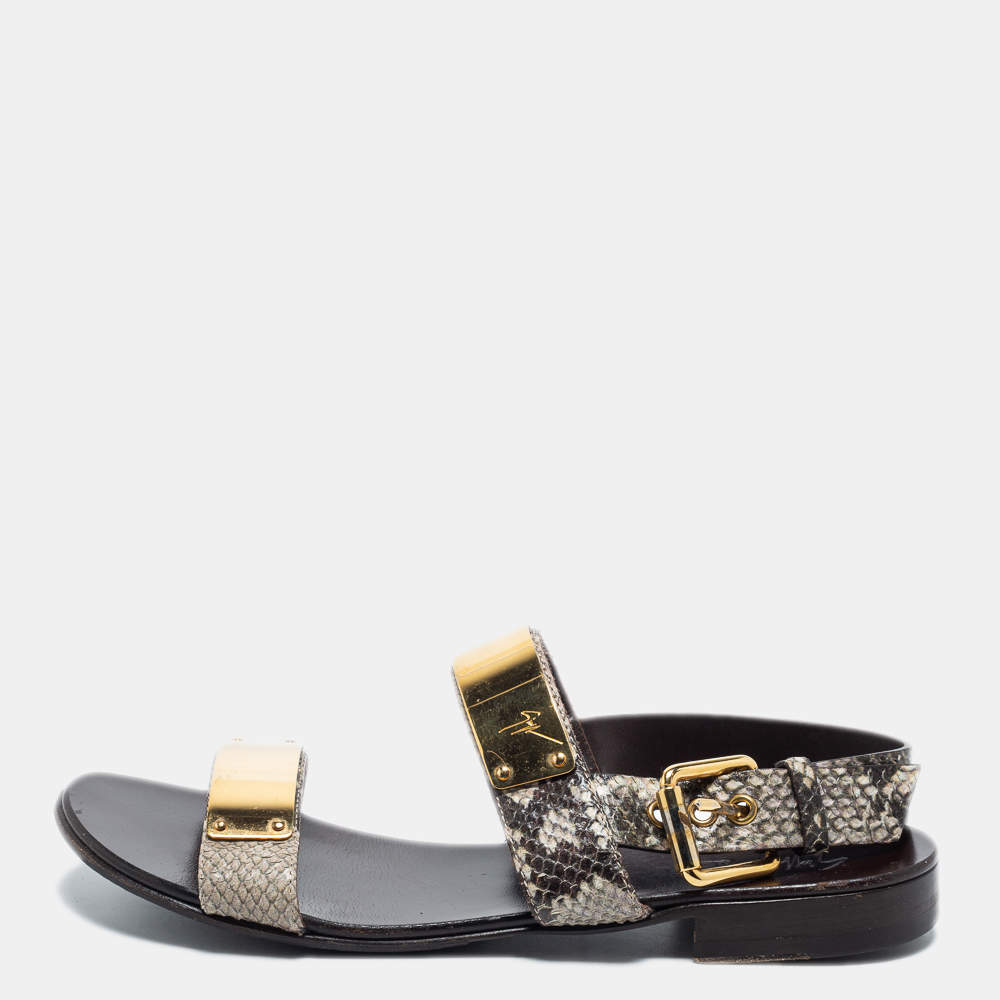 Pre Owned Giuseppe Zanotti Beige/Brown Python Zak Slingback Sandals Size 42