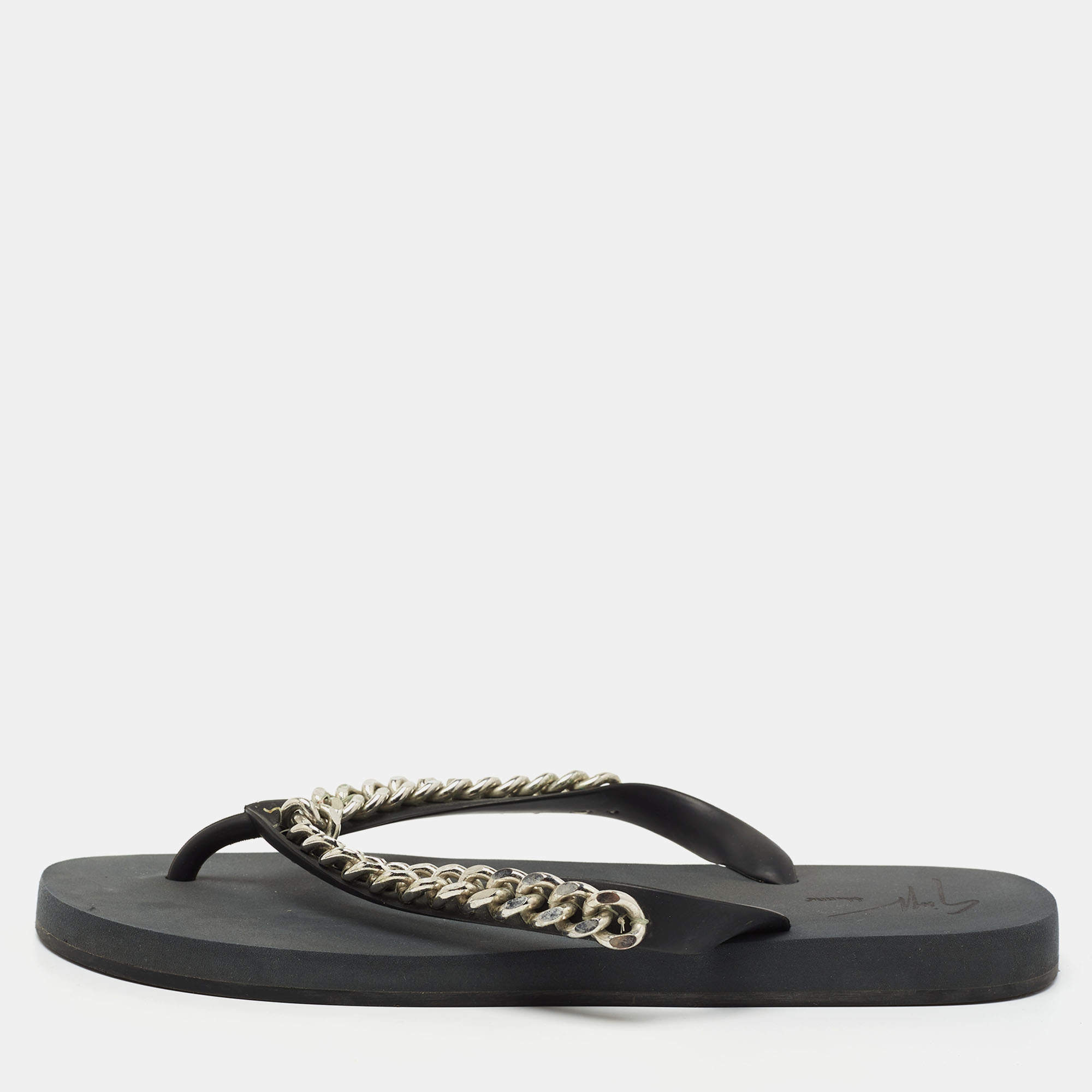 Pre Owned Giuseppe Zanotti Black Rubber Sunset Chain Flat Thong Slides Size 41
