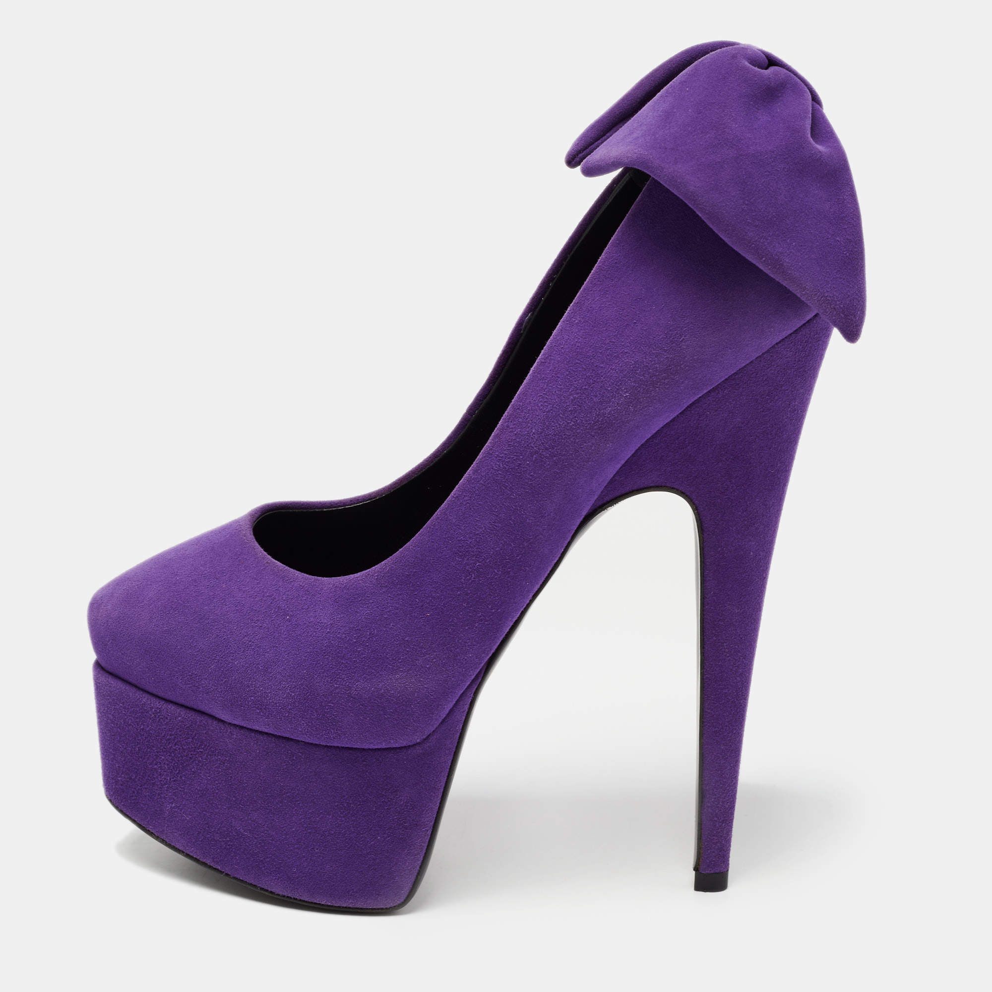 Pre Owned Giuseppe Zanotti Purple Suede Debra Bow Platform Pumps Size 36.5