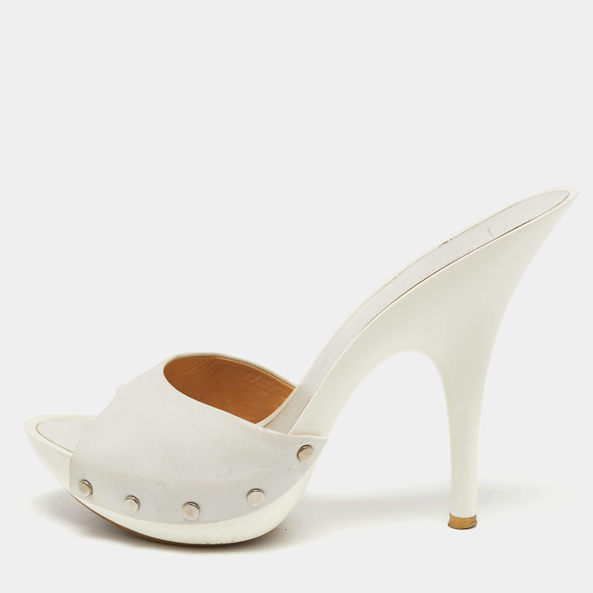 Giuseppe Zanotti White Leather Open Toe Slide Sandals Size 36