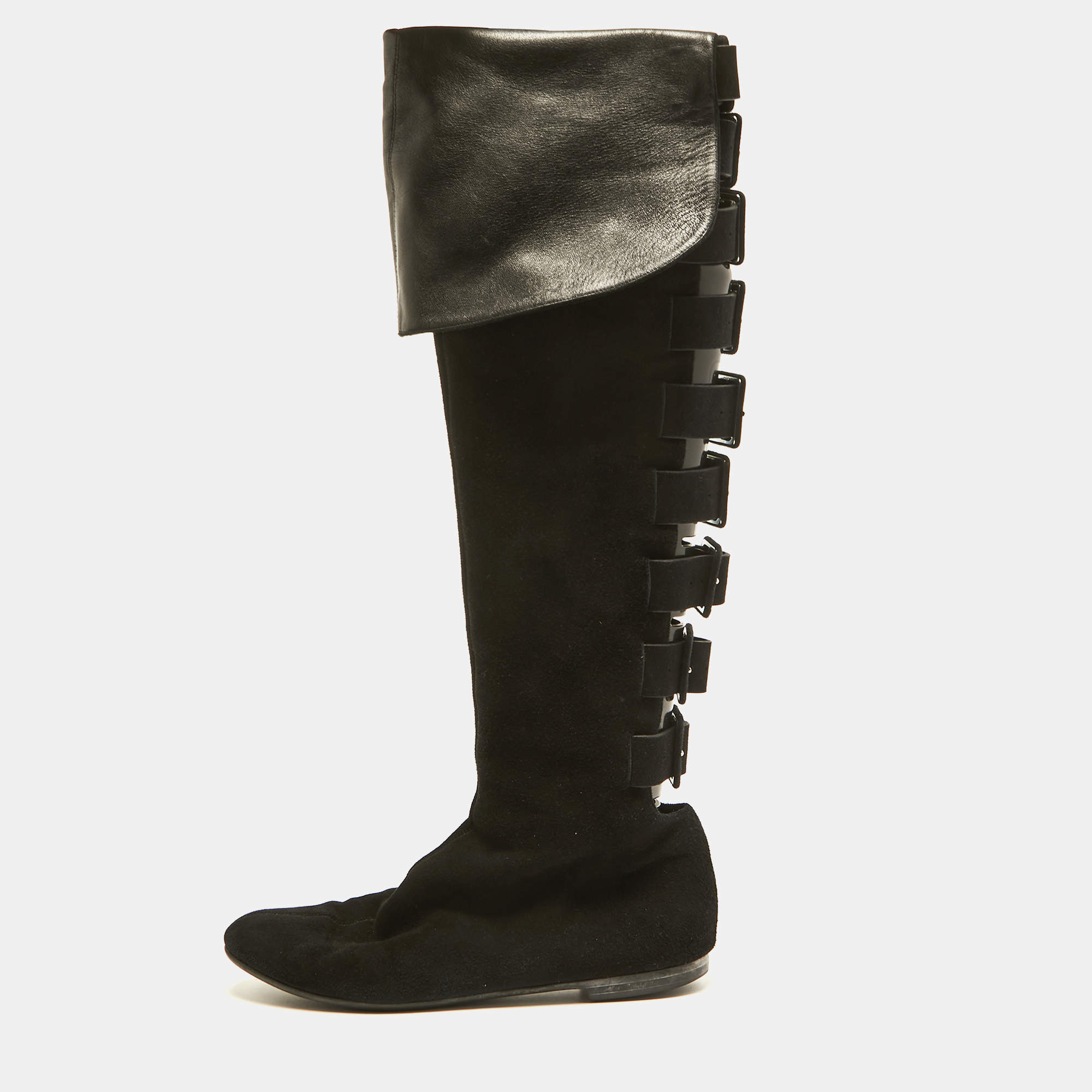 Pre Owned Giuseppe Zanotti Black Suede Over The Knee Length Boots Size 40.5 