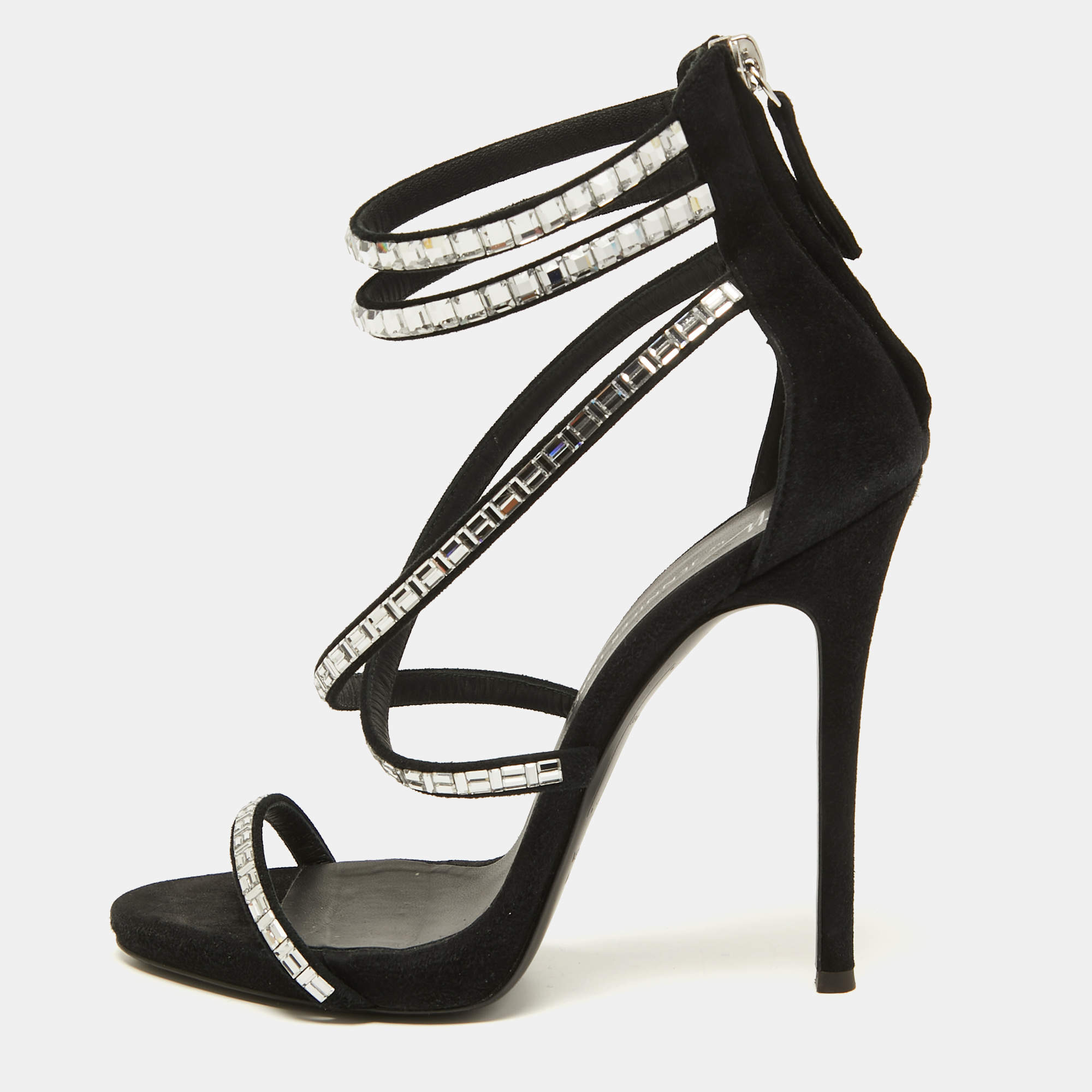 Forgænger Specificitet enhed Giuseppe Zanotti Black Suede Crystal Embellished Ankle Strap Sandals Size  36 Giuseppe Zanotti | TLC
