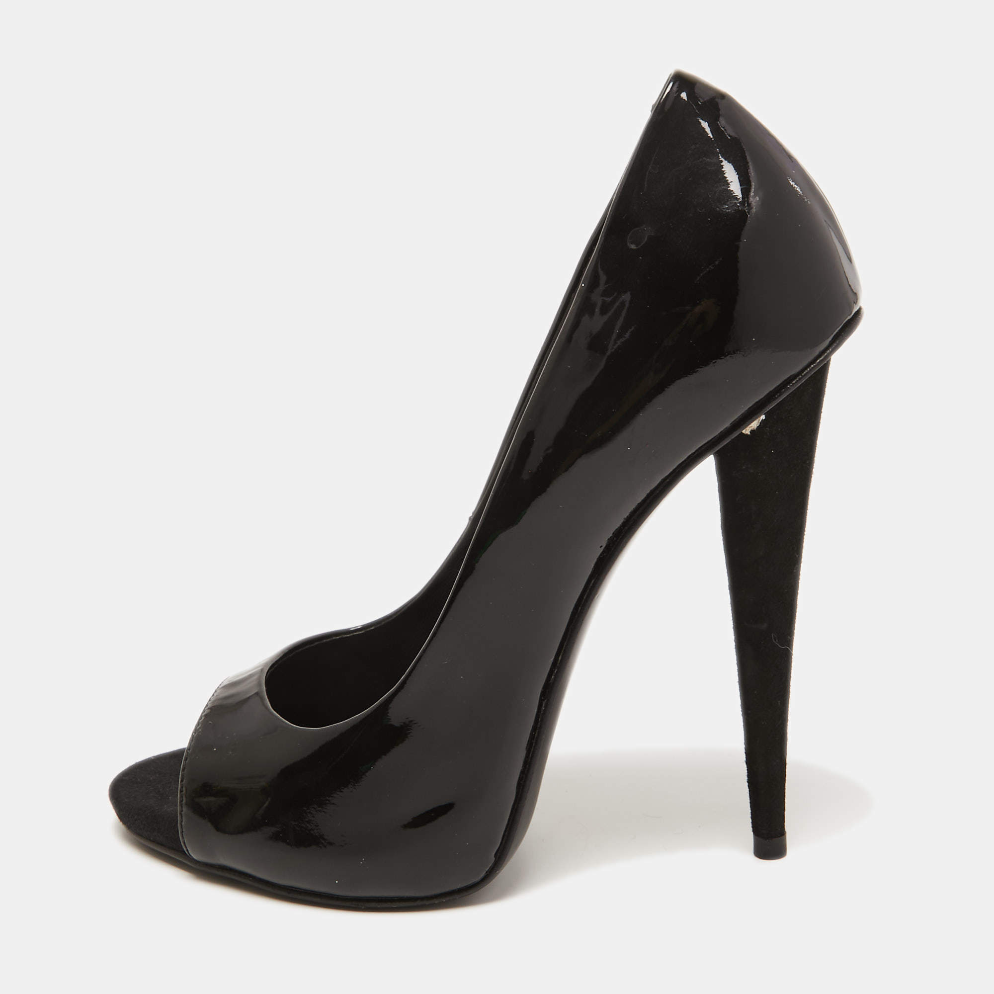 Pre Owned Giuseppe Zanotti Black Patent Leather Open Toe Pumps Size 37