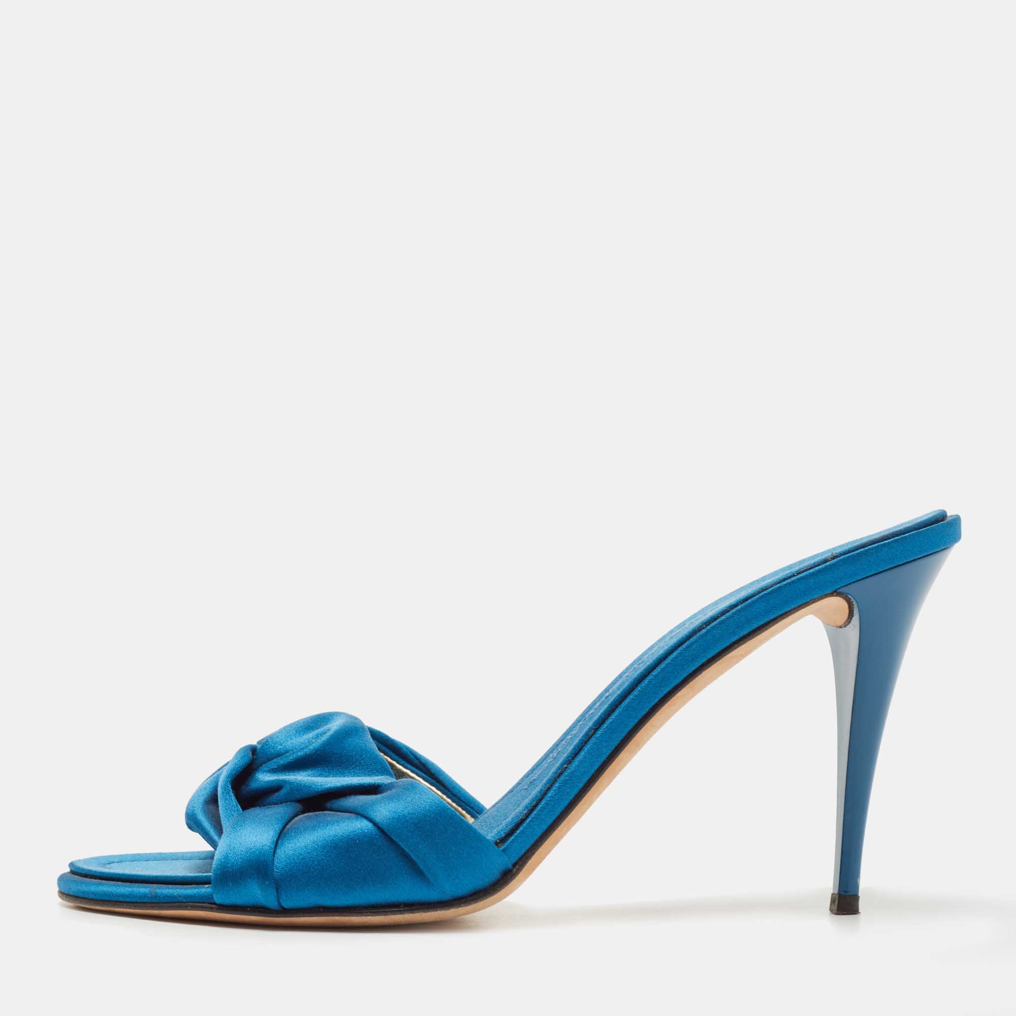 Pre Owned Giuseppe Zanotti Blue Satin Slide Sandals Size 40