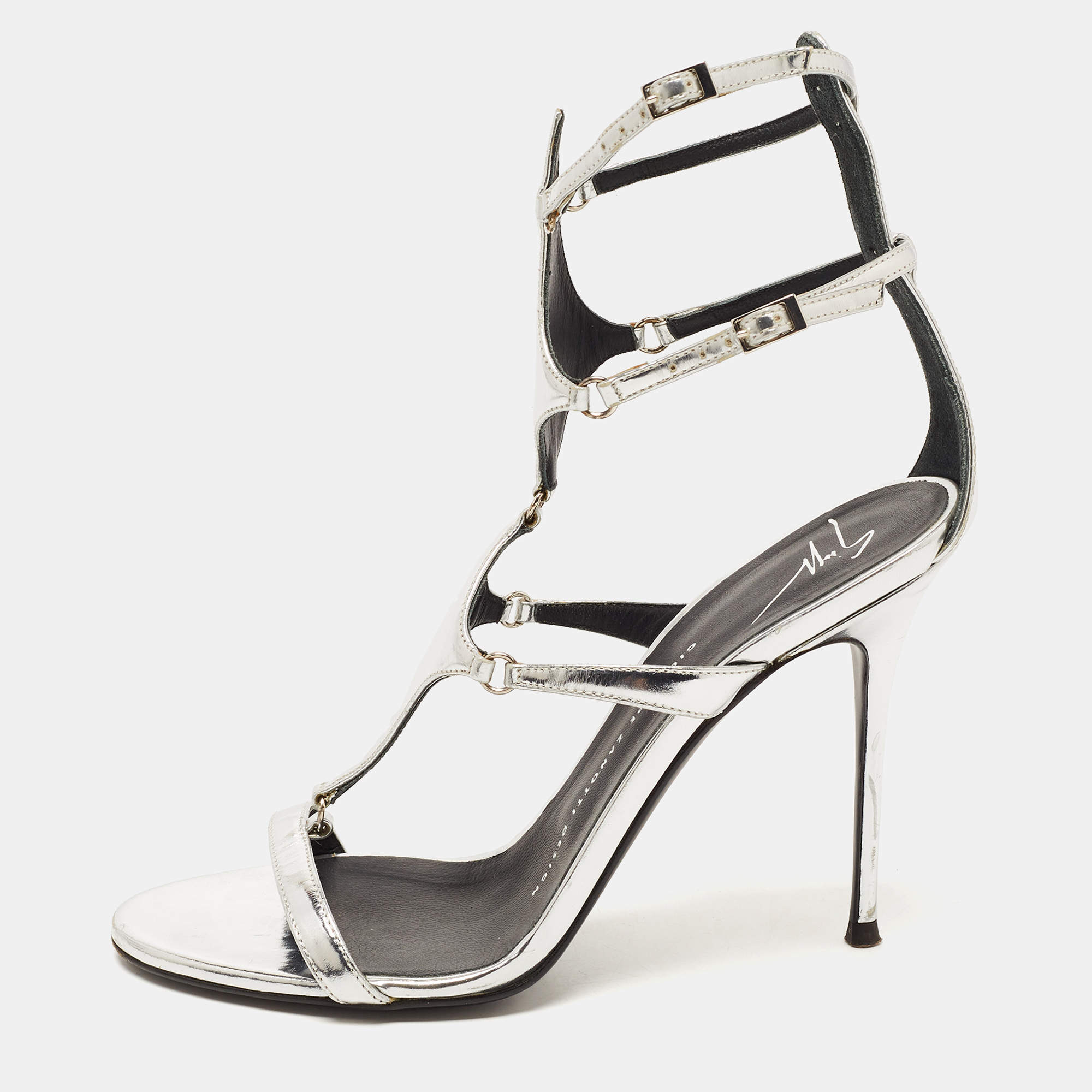 Giuseppe Zanotti Metallic Silver Leather Strappy Sandals