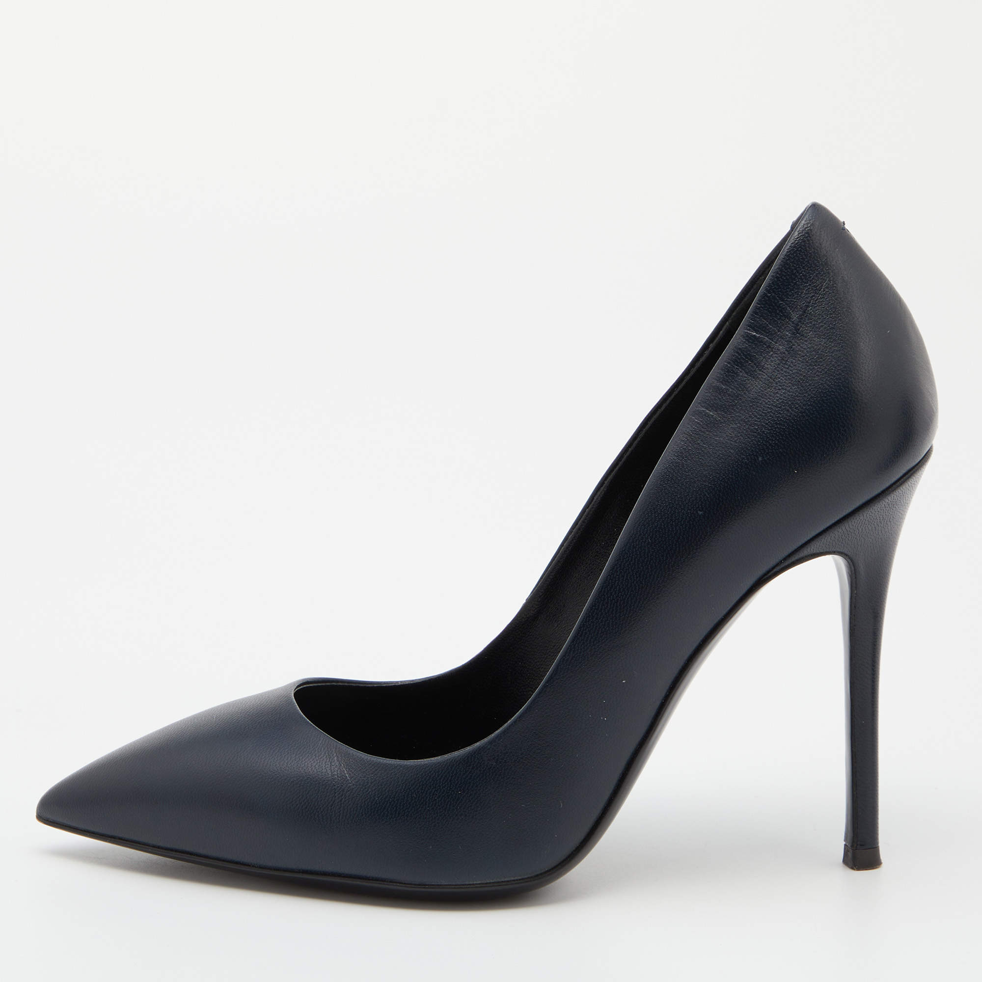 Pre Owned Giuseppe Zanotti Blue Leather Pointed Toe Pumps Size 37