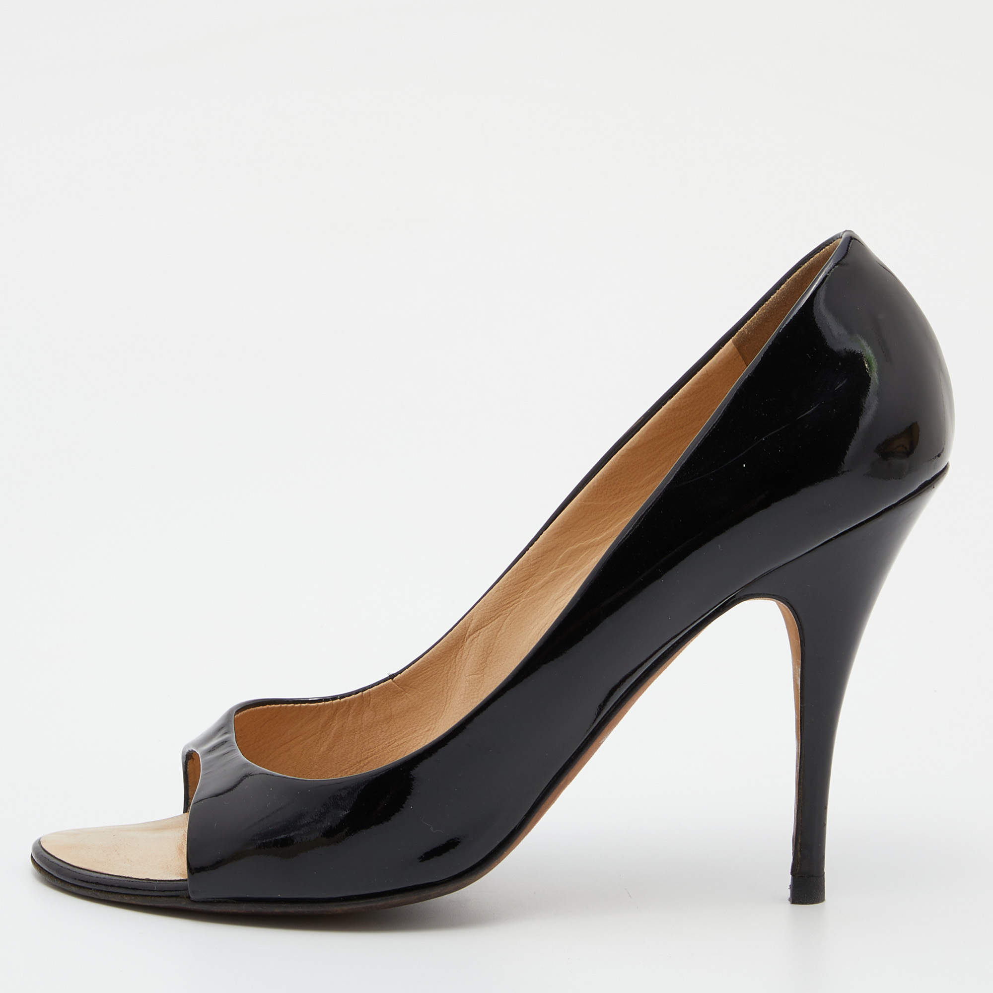 Giuseppe Zanotti Black Patent Leather Open Toe Pumps Size 40