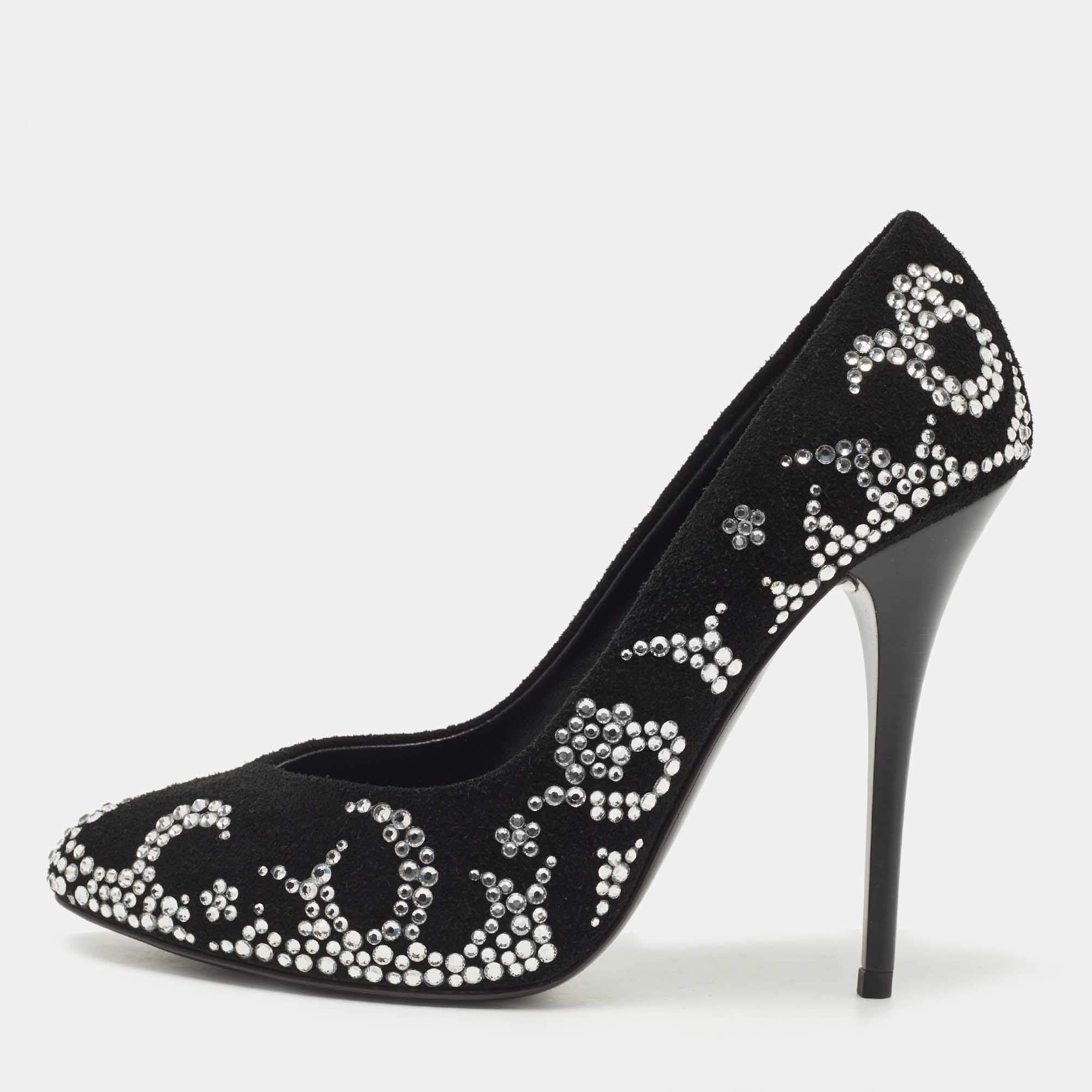 Giuseppe Zanotti Black Suede Crystal Embellished Pumps Size 35