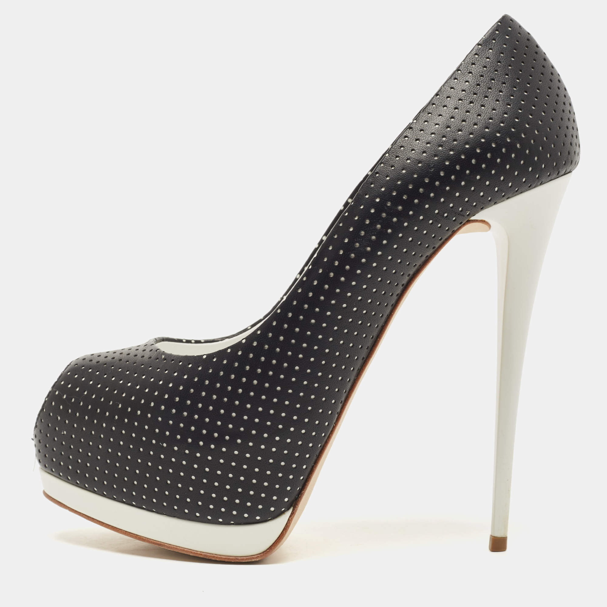 مملوكة مسبقًا Giuseppe Zanotti Black Leather Peep Toe Pumps Size 38.5