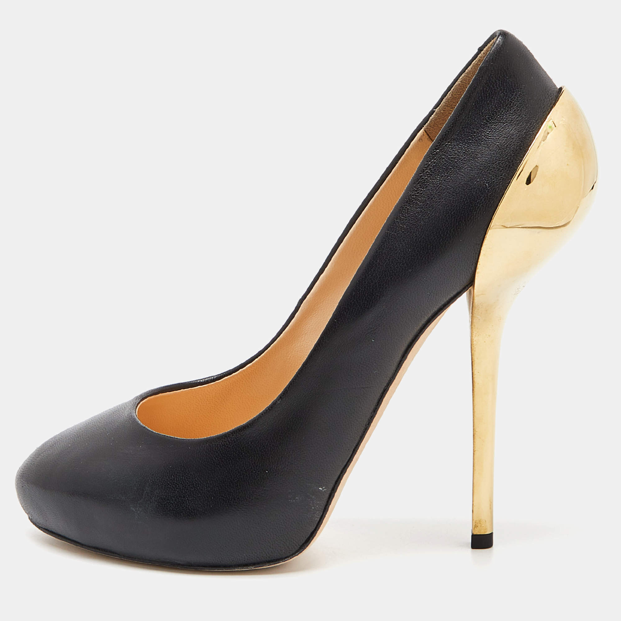 Giuseppe Zanotti Black Leather Round Toe Pumps Size 37