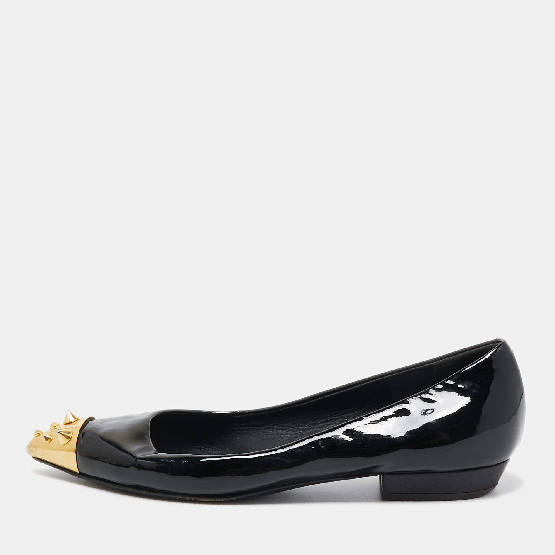 Giuseppe Zanotti Black Patent Leather Spiked Cap Toe Ballet Flats Size 38.5