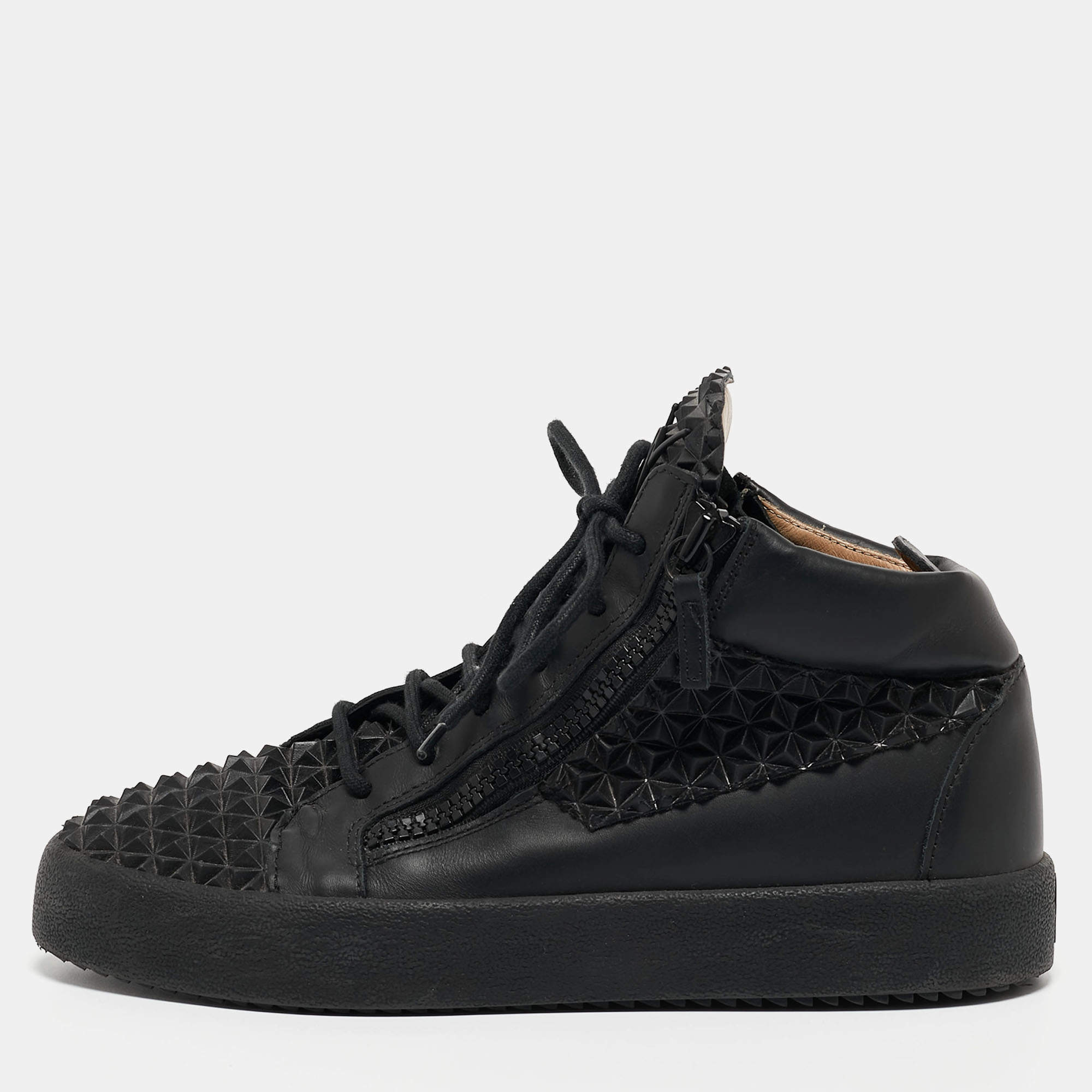 Pre Owned Giuseppe Zanotti Black Leather May London High Top Sneakers Size 41.5