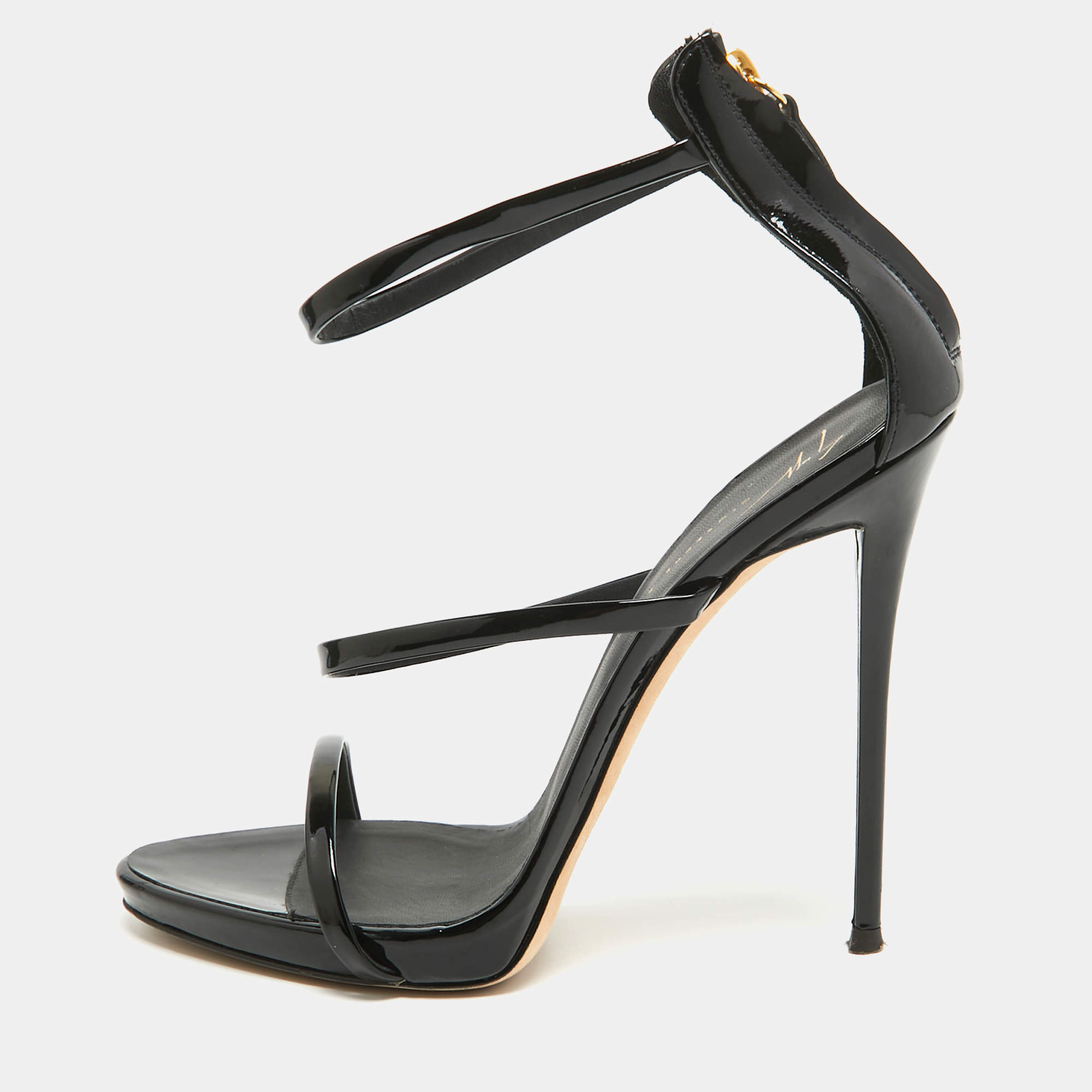 Giuseppe Zanotti Black Patent Leather Harmony Sandals Size 39