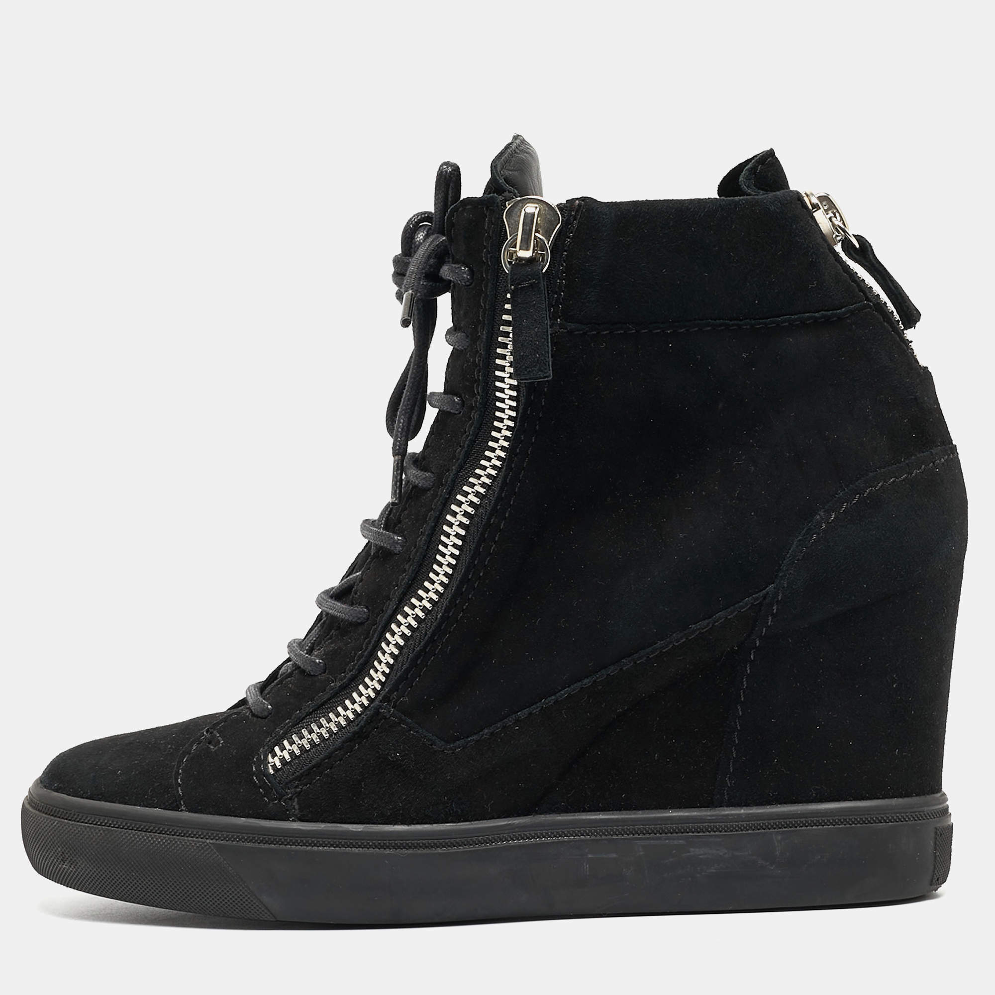 مملوكة مسبقًا Giuseppe Zanotti Black Suede High Top Wedge Sneakers Size 40