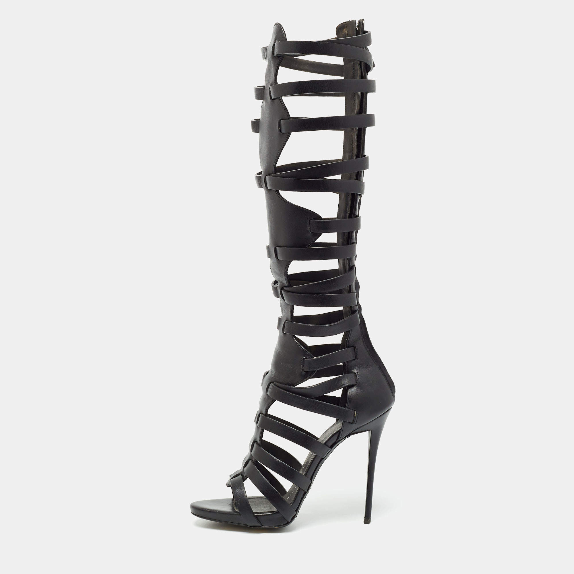 Giuseppe Zanotti Black Leather Gladiator Sandals Size 37