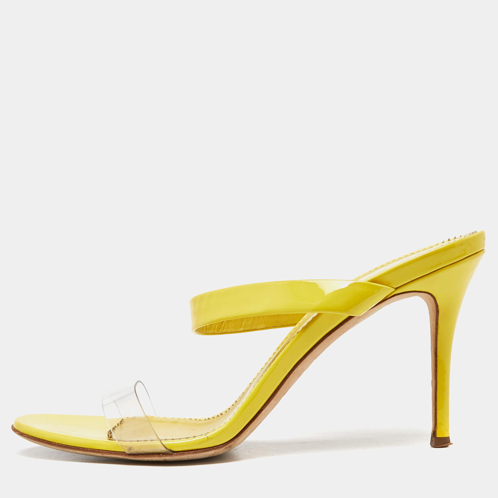 Giuseppe Zanotti Yellow Patent Leather Slide Sandals Size 39